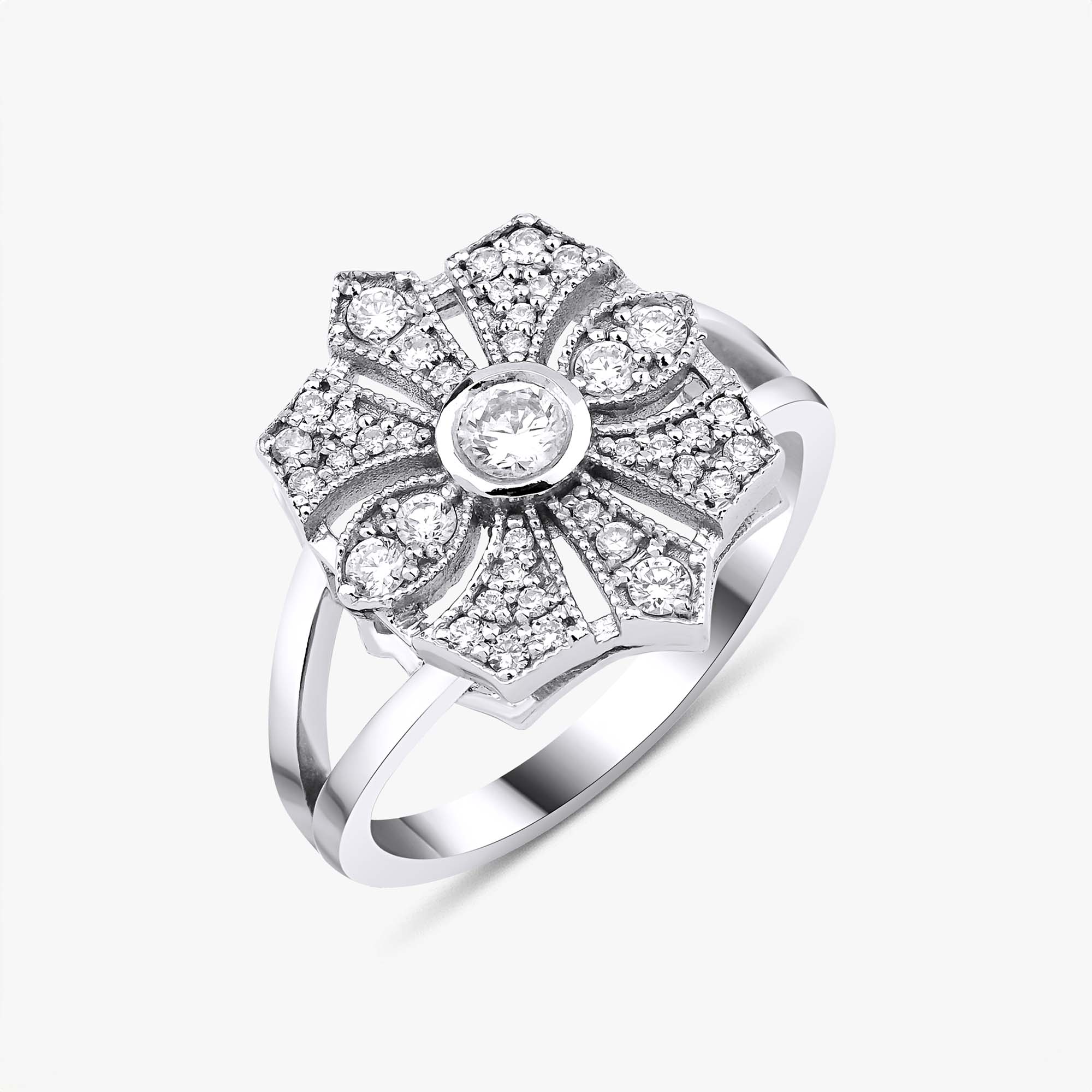 Diamond Cross Ring in 14K Gold