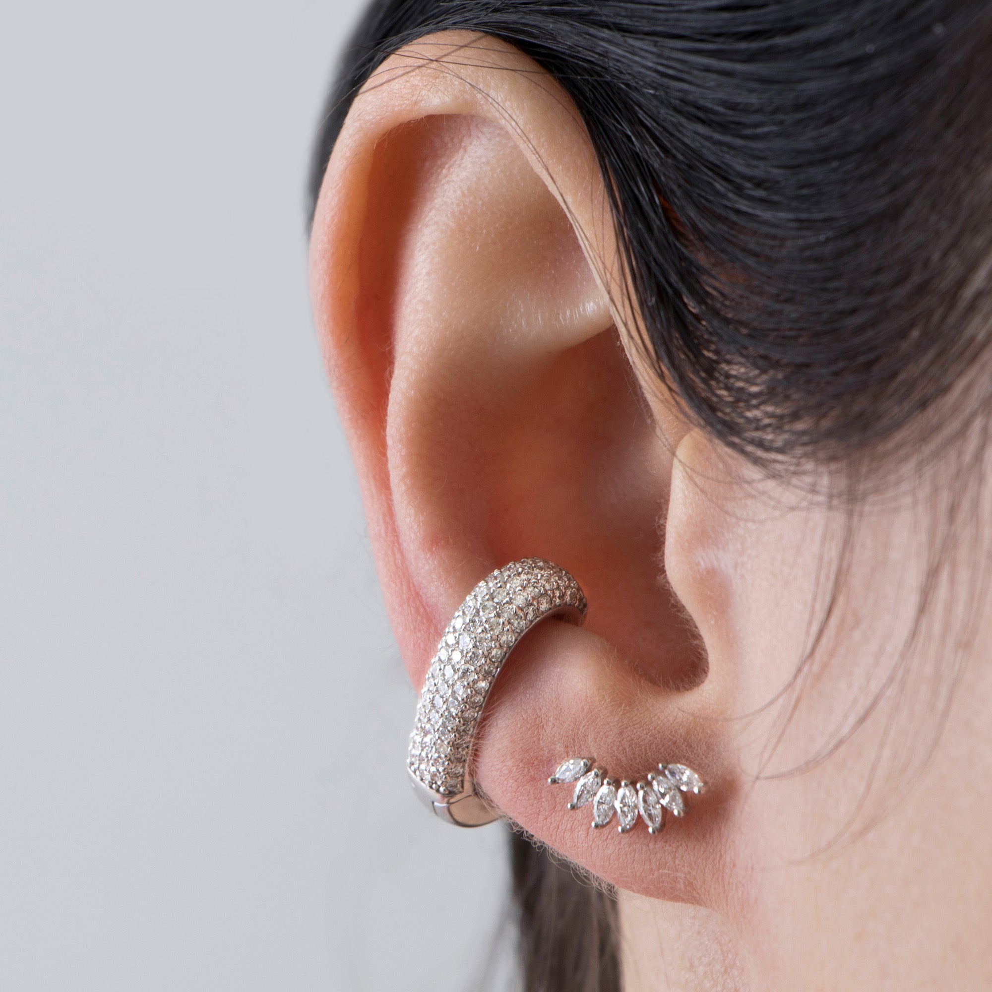 Pave Diamond Ear Cuff Earring in 14K Gold