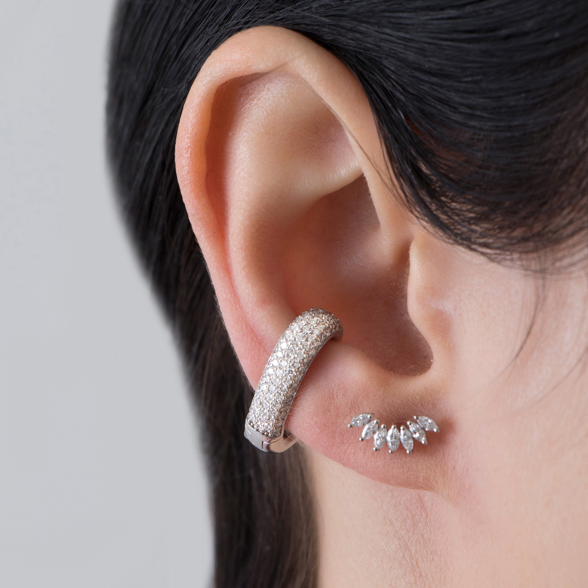 Pave Diamond Ear Cuff Earring in 14K Gold