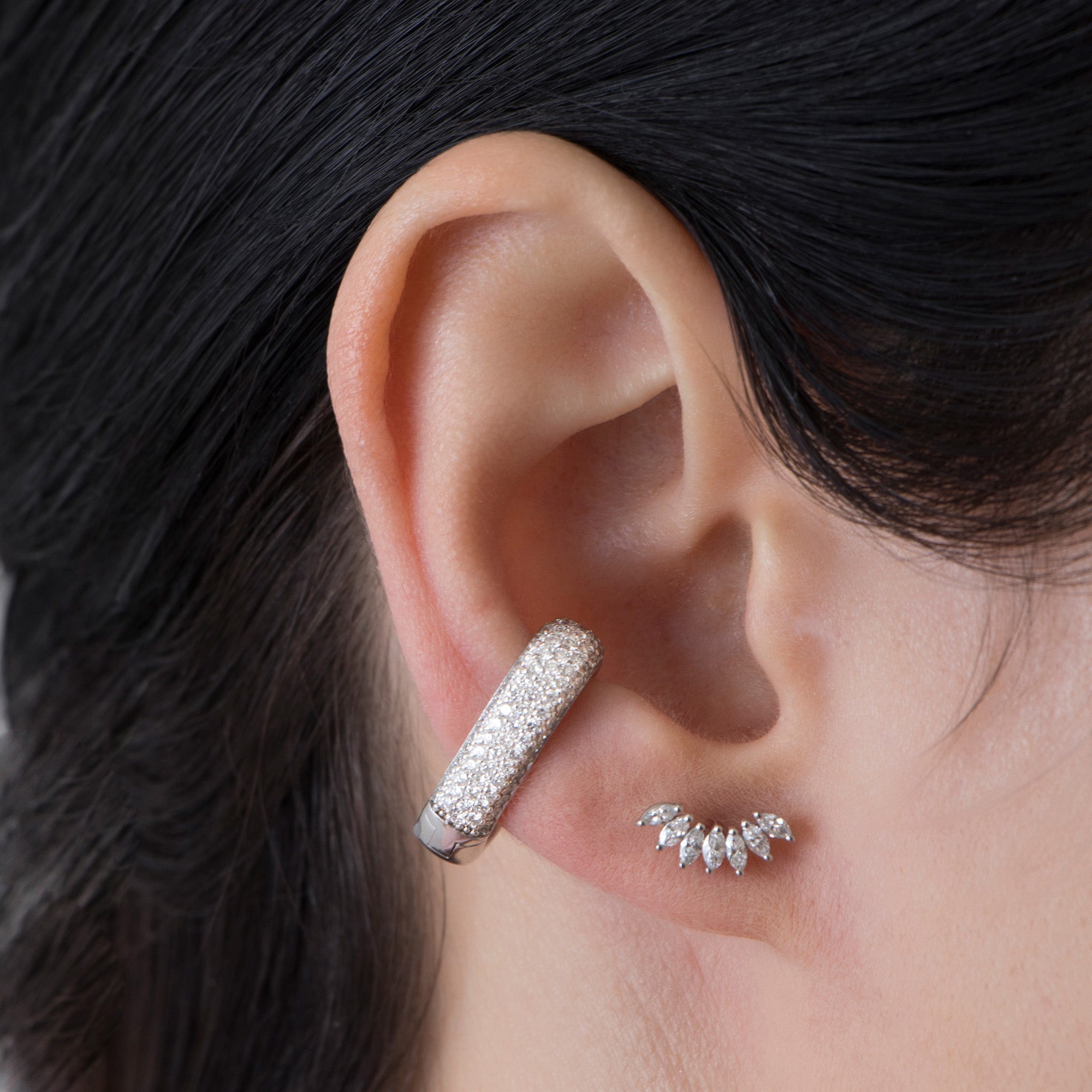 Pave Diamond Ear Cuff Earring in 14K Gold