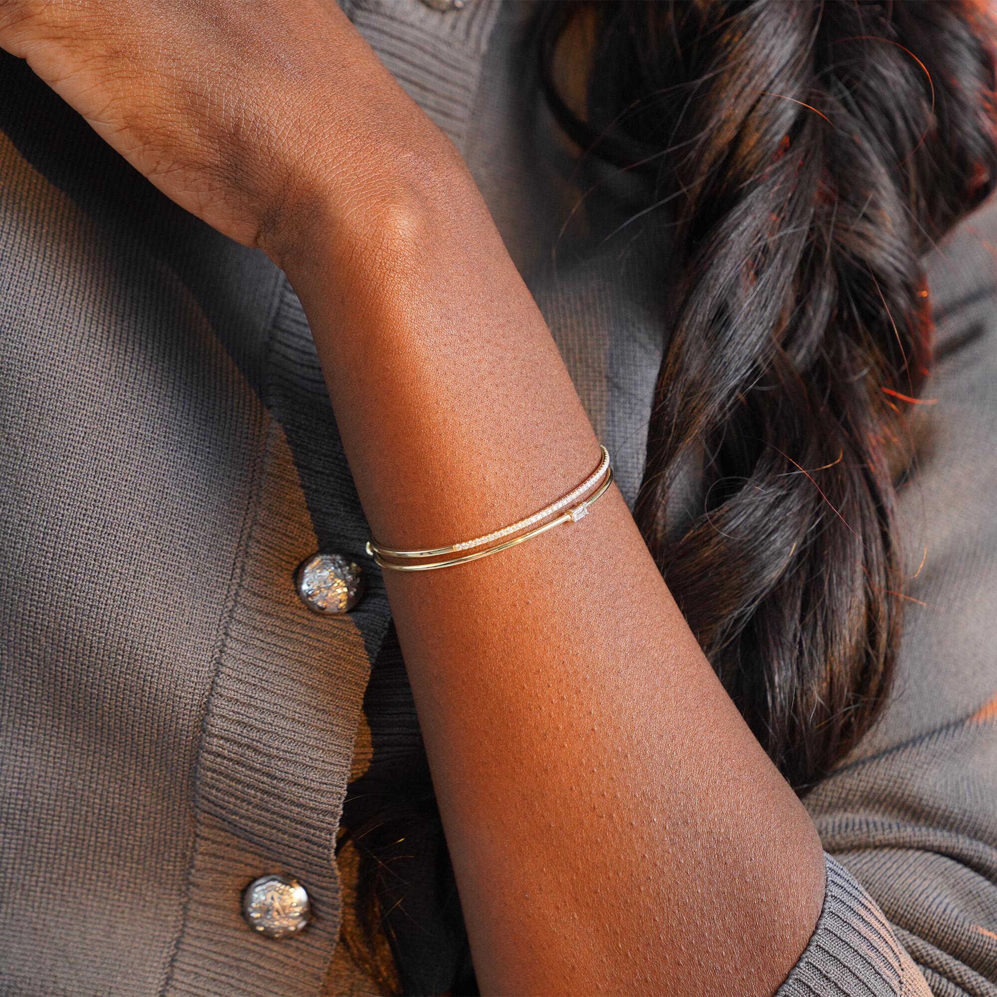 Double Diamond Bangle in 14K Gold