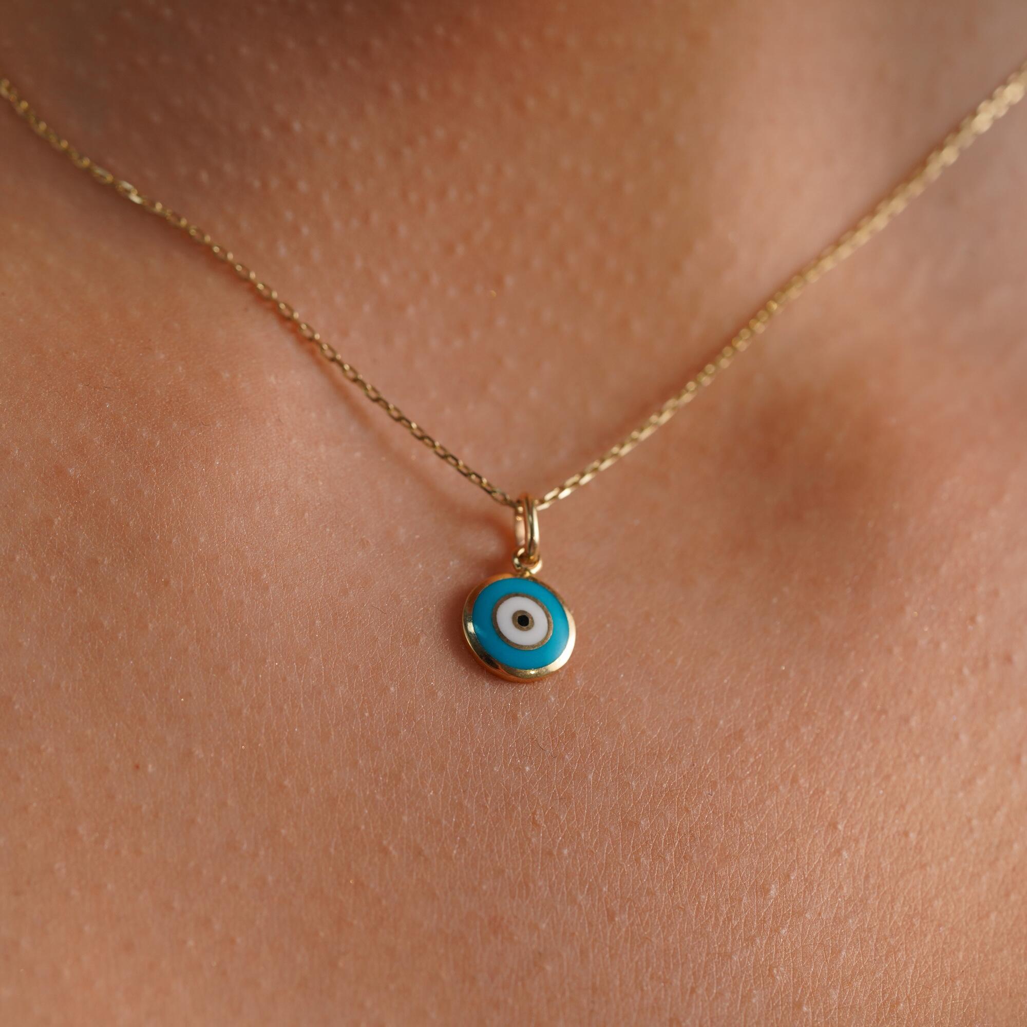 Turquoise Evil Eye Necklace in 14K Gold
