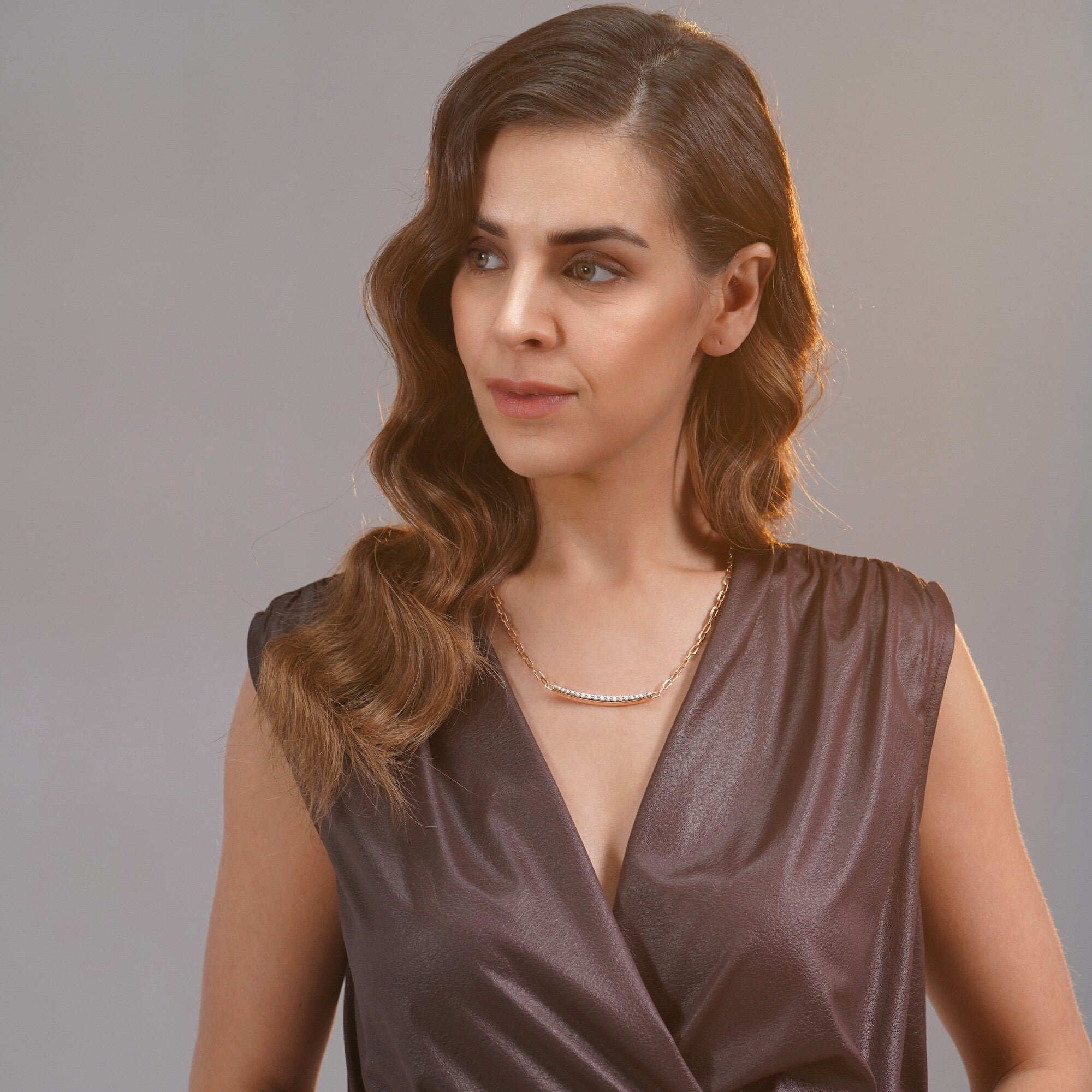 Diamond Large Curved Bar Necklace