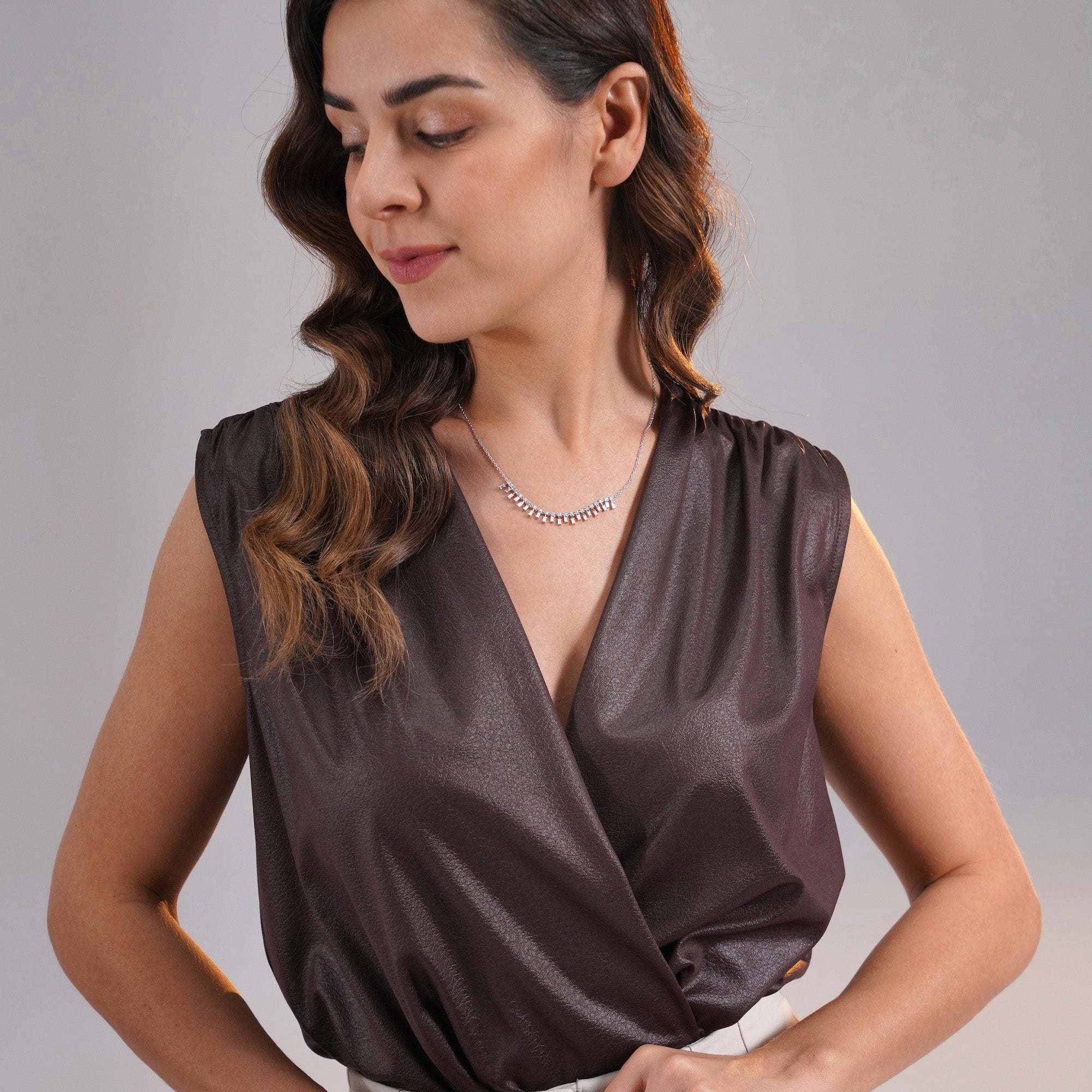 Baguette Diamond Station Necklace