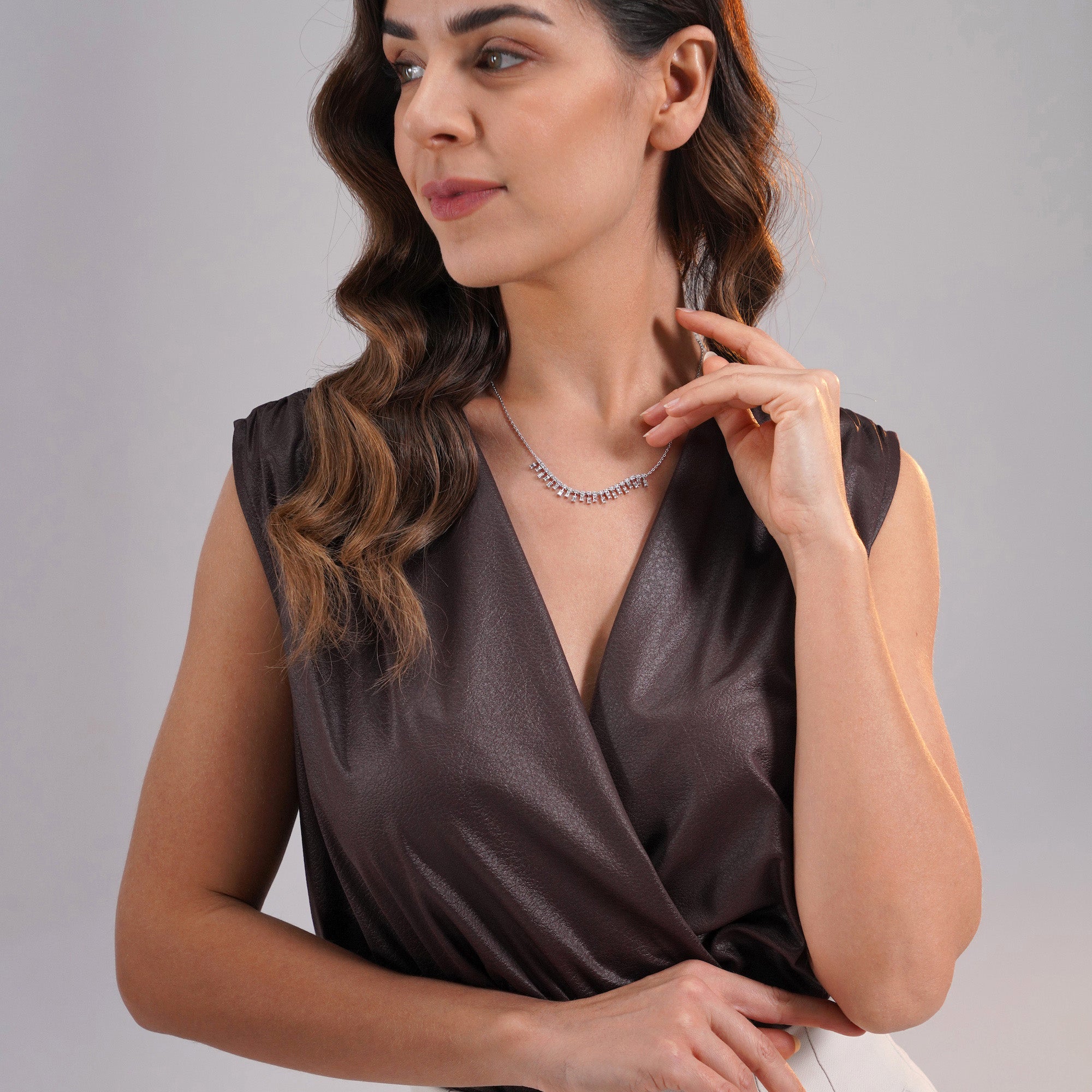 Baguette Diamond Station Necklace