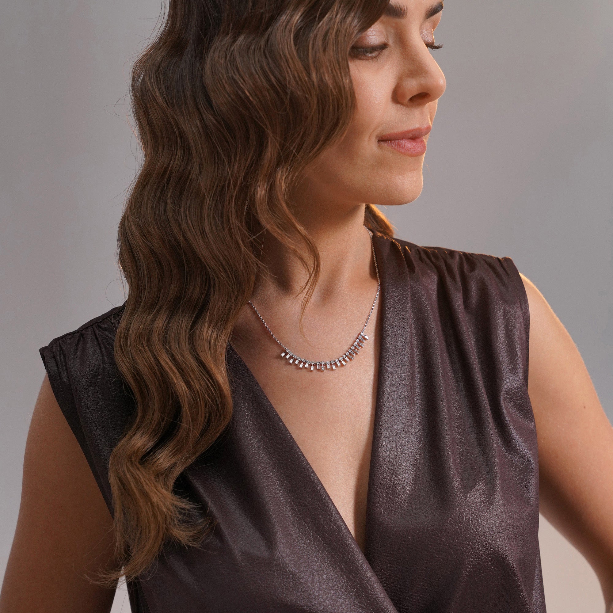 Baguette Diamond Station Necklace