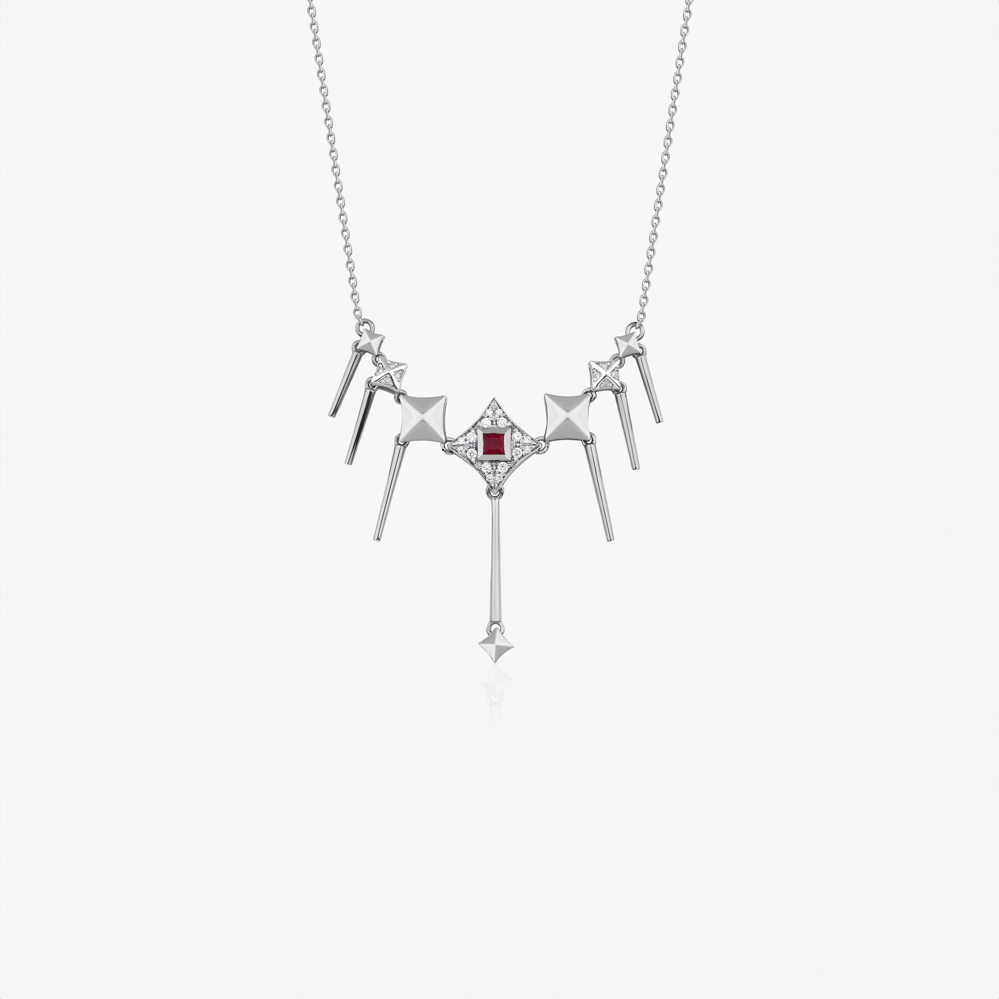 Vintage Style Ruby and Diamond Dangle Necklace