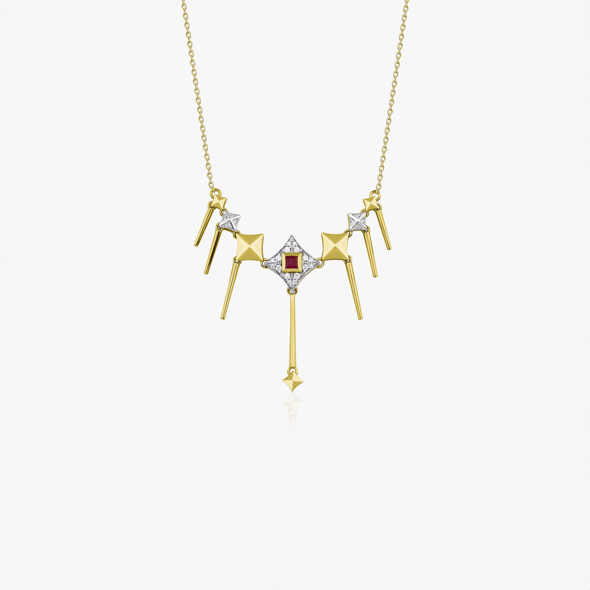 Vintage Style Ruby and Diamond Dangle Necklace
