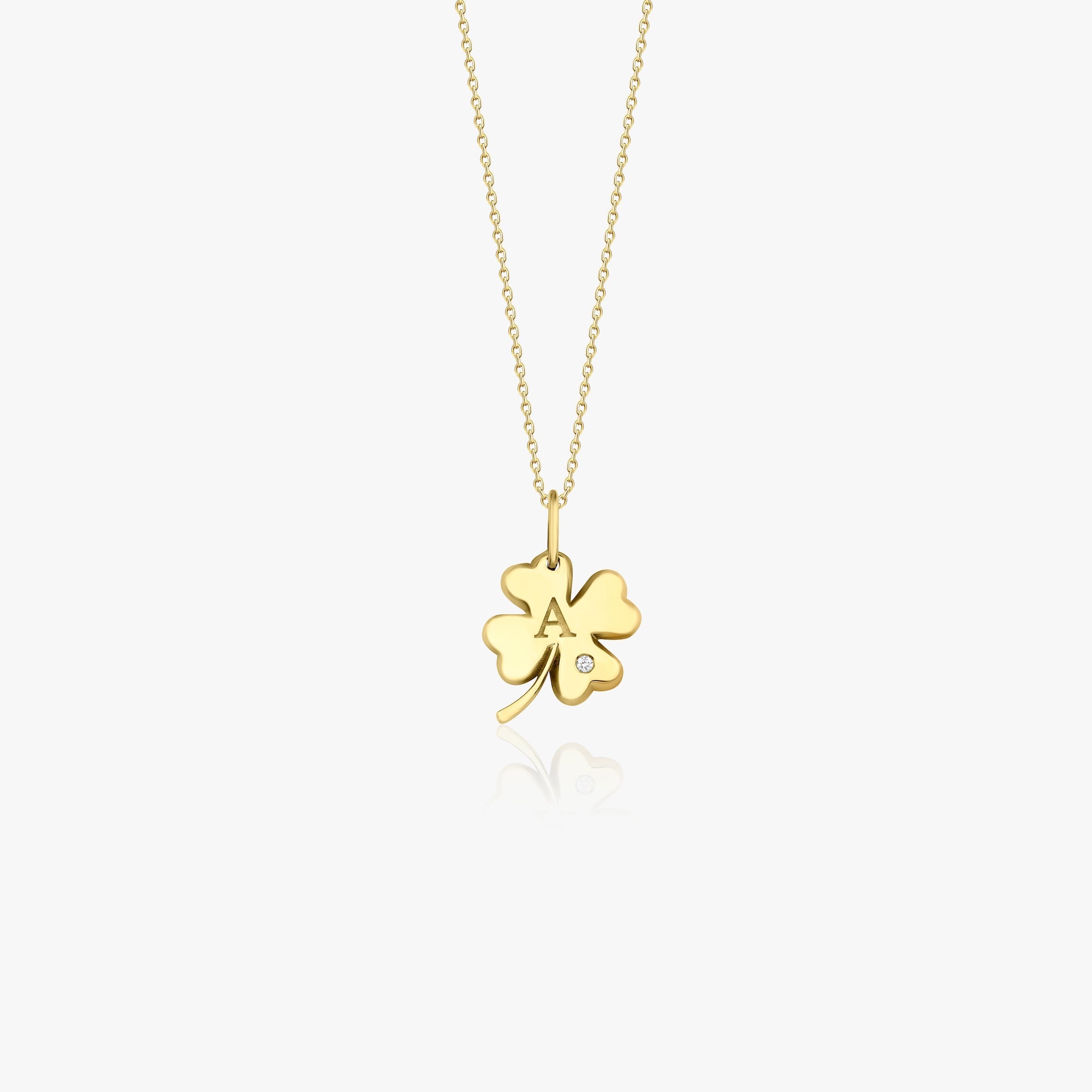 Clover Birthstone Initial Pendant Necklace in 14K Gold