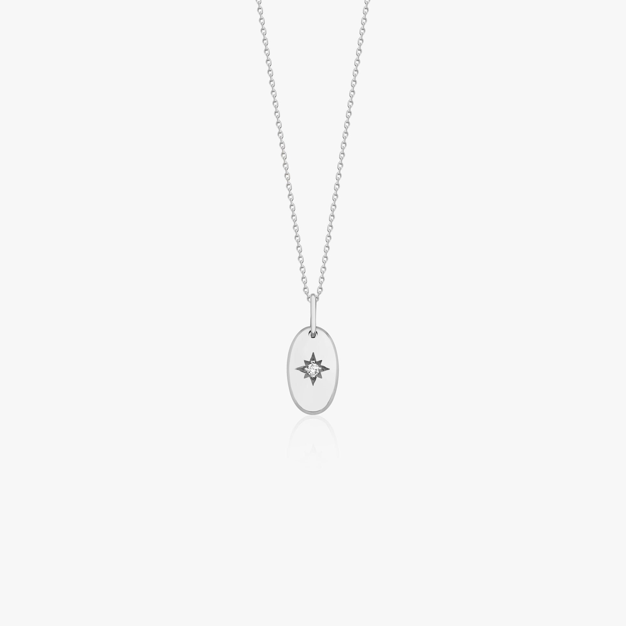 Mini Oval North Star Pendant Necklace in 14K Gold