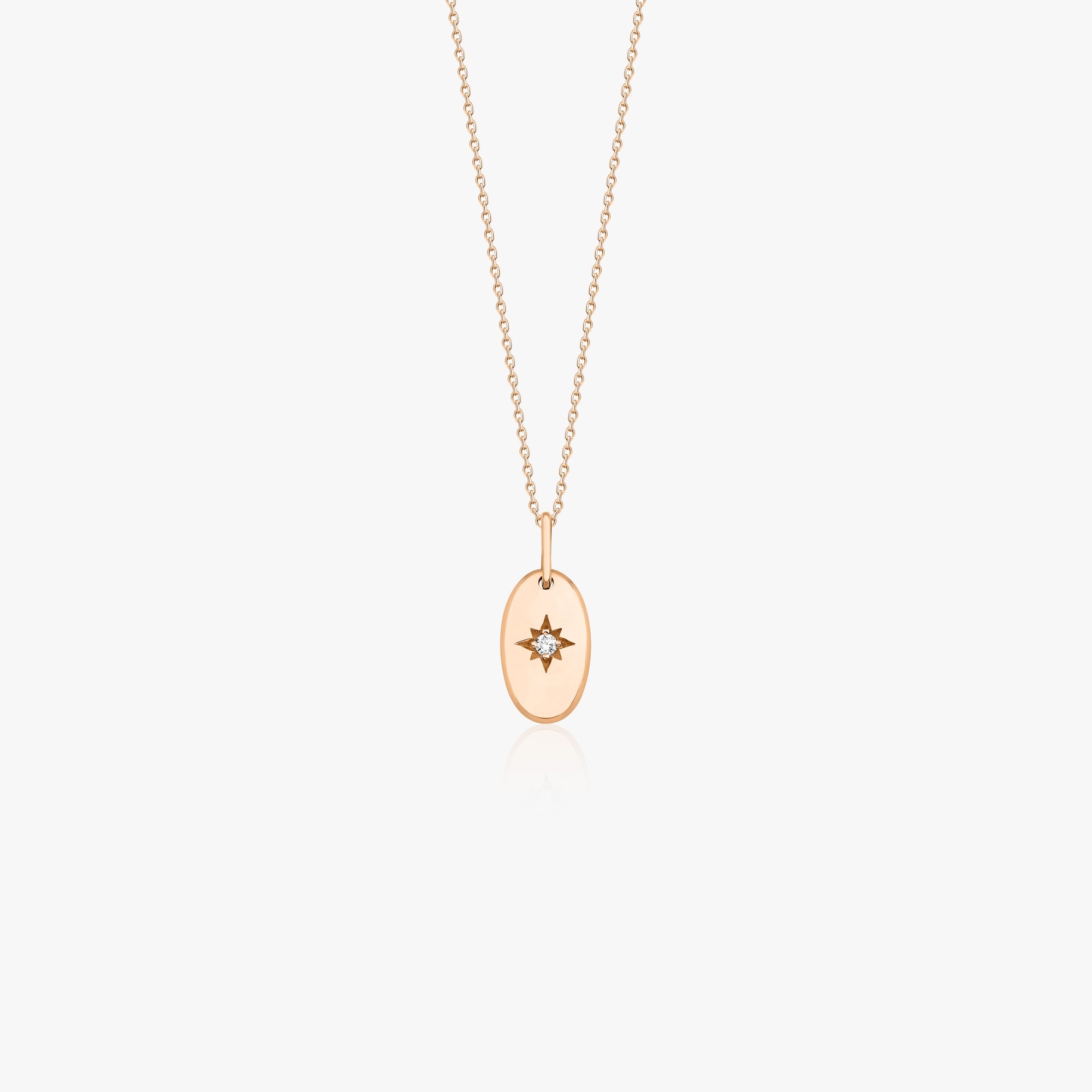 Mini Oval North Star Pendant Necklace in 14K Gold