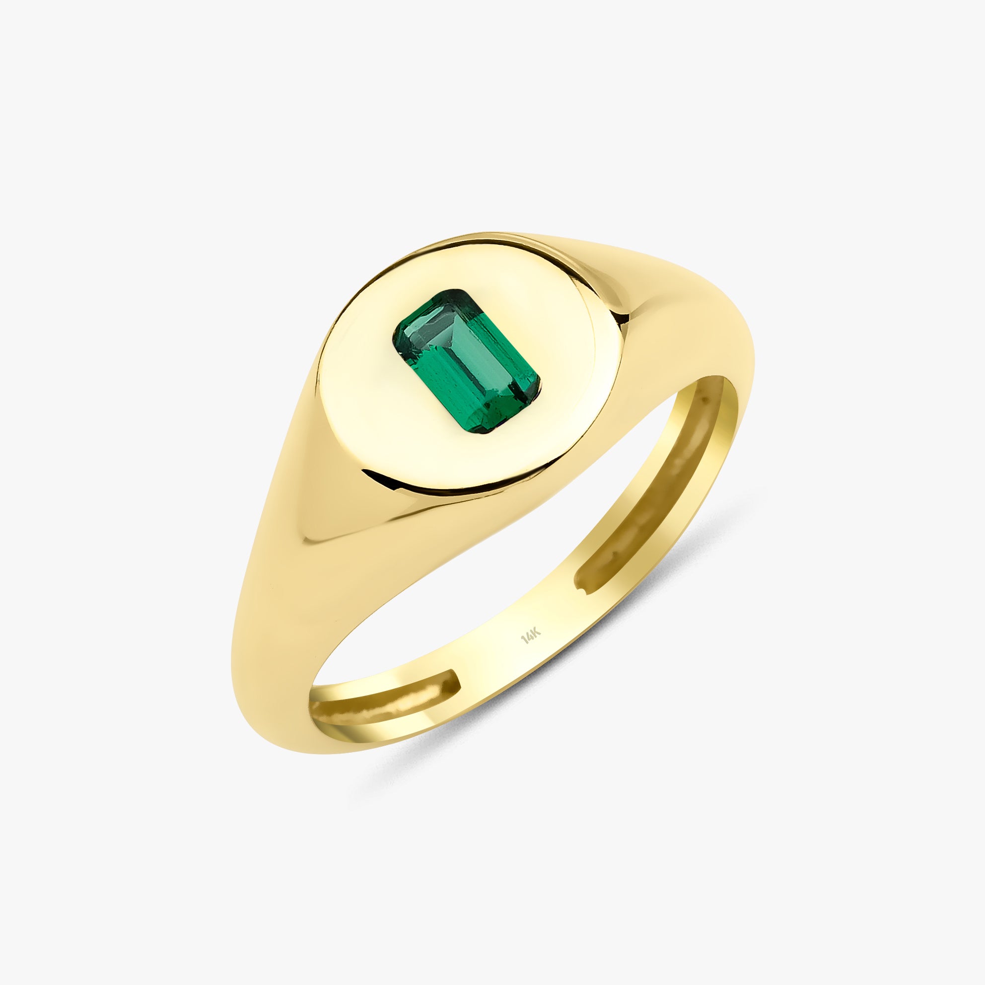 Emerald Cut Green Gemstone Ring in 14K Gold