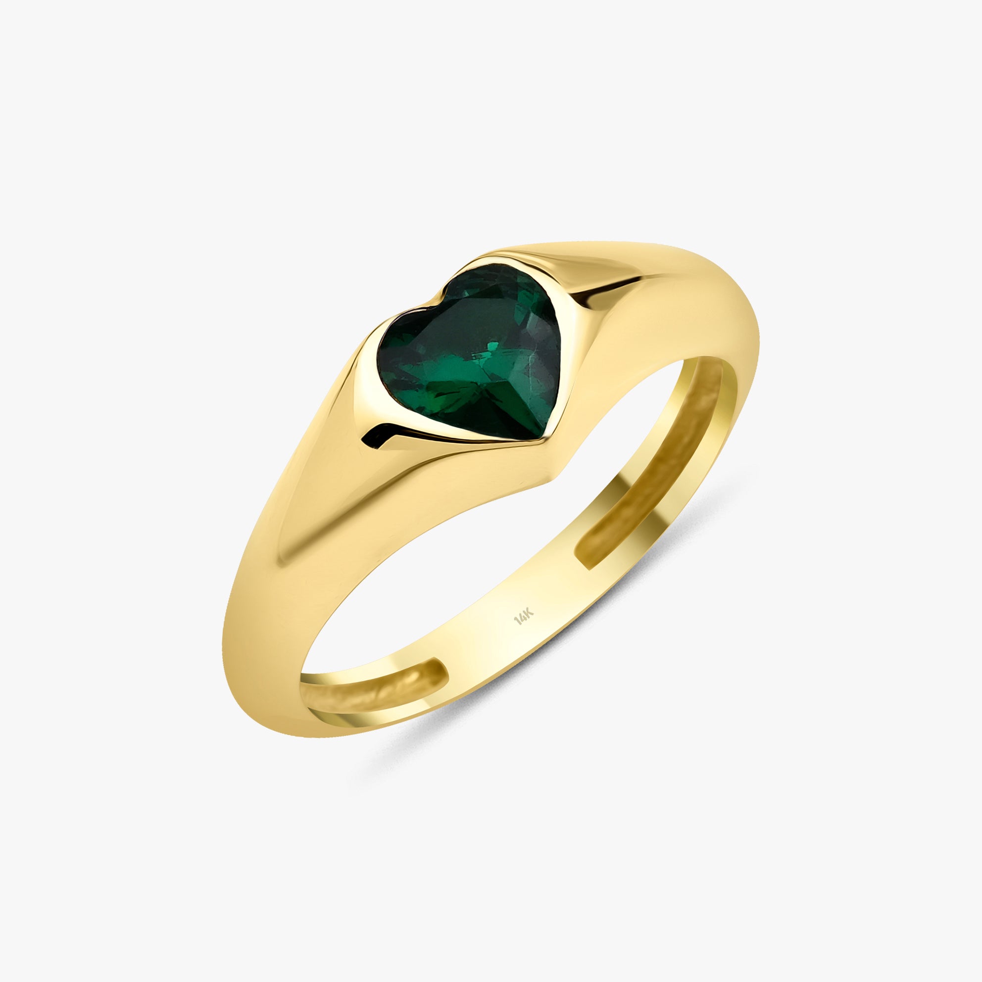 Green Heart Cut Gemstone Ring in 14K Gold