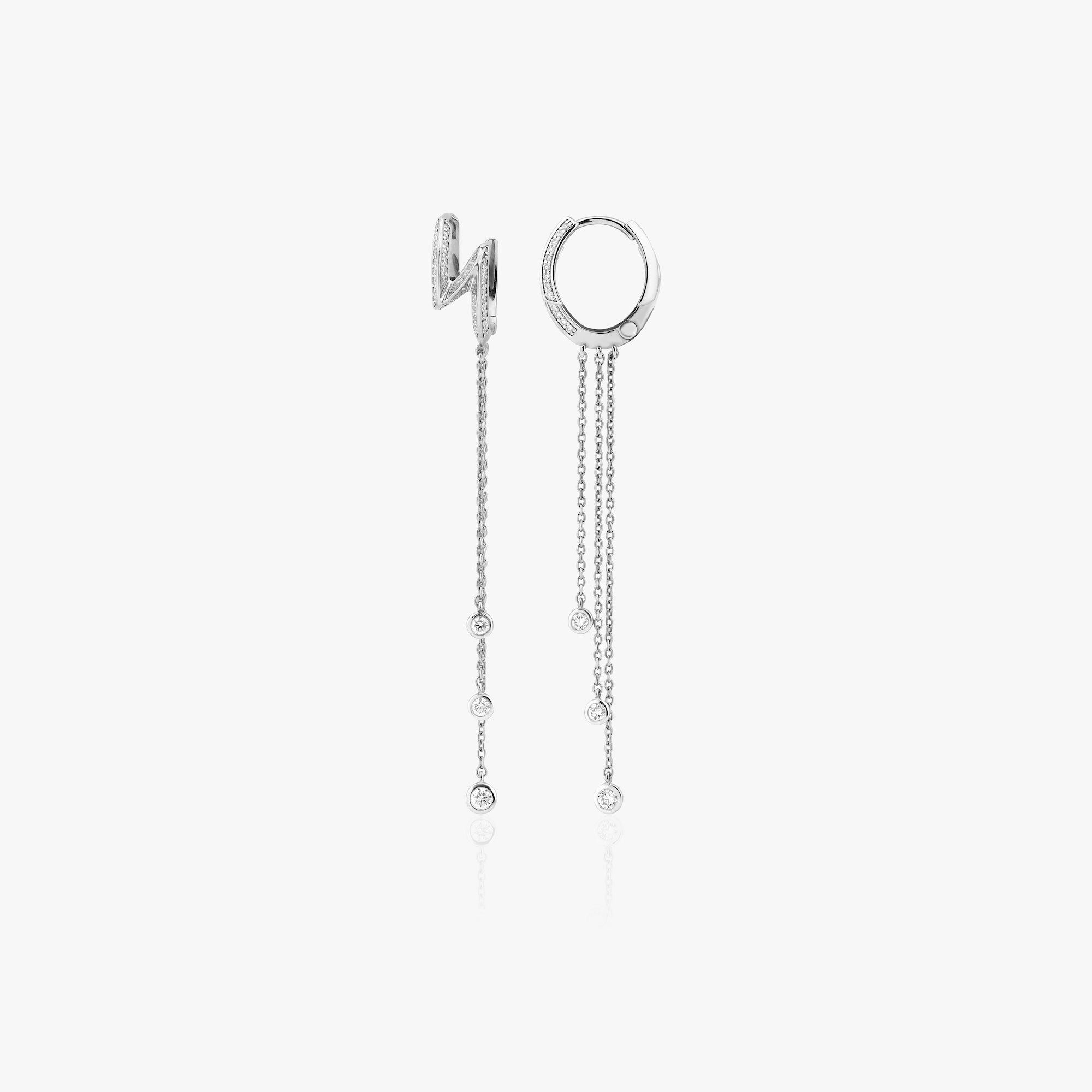 Diamond Lightning Huggie Hoops With Bezel Set Diamond Dangling Charms in 14K Gold