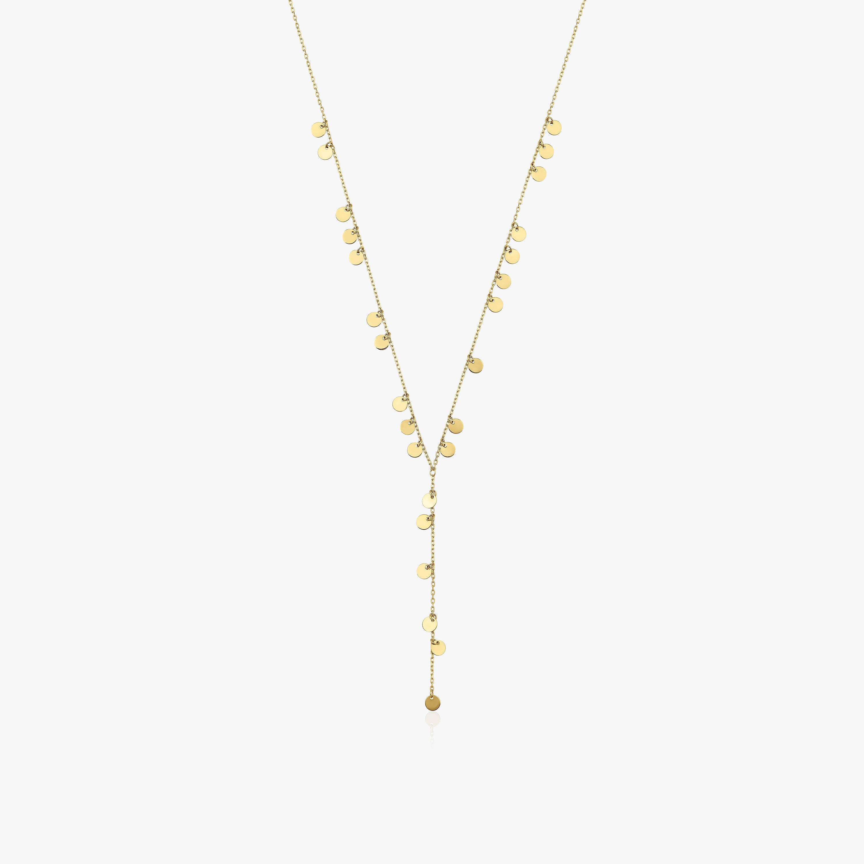 Dangle Disc Lariat Necklace in 14K Gold