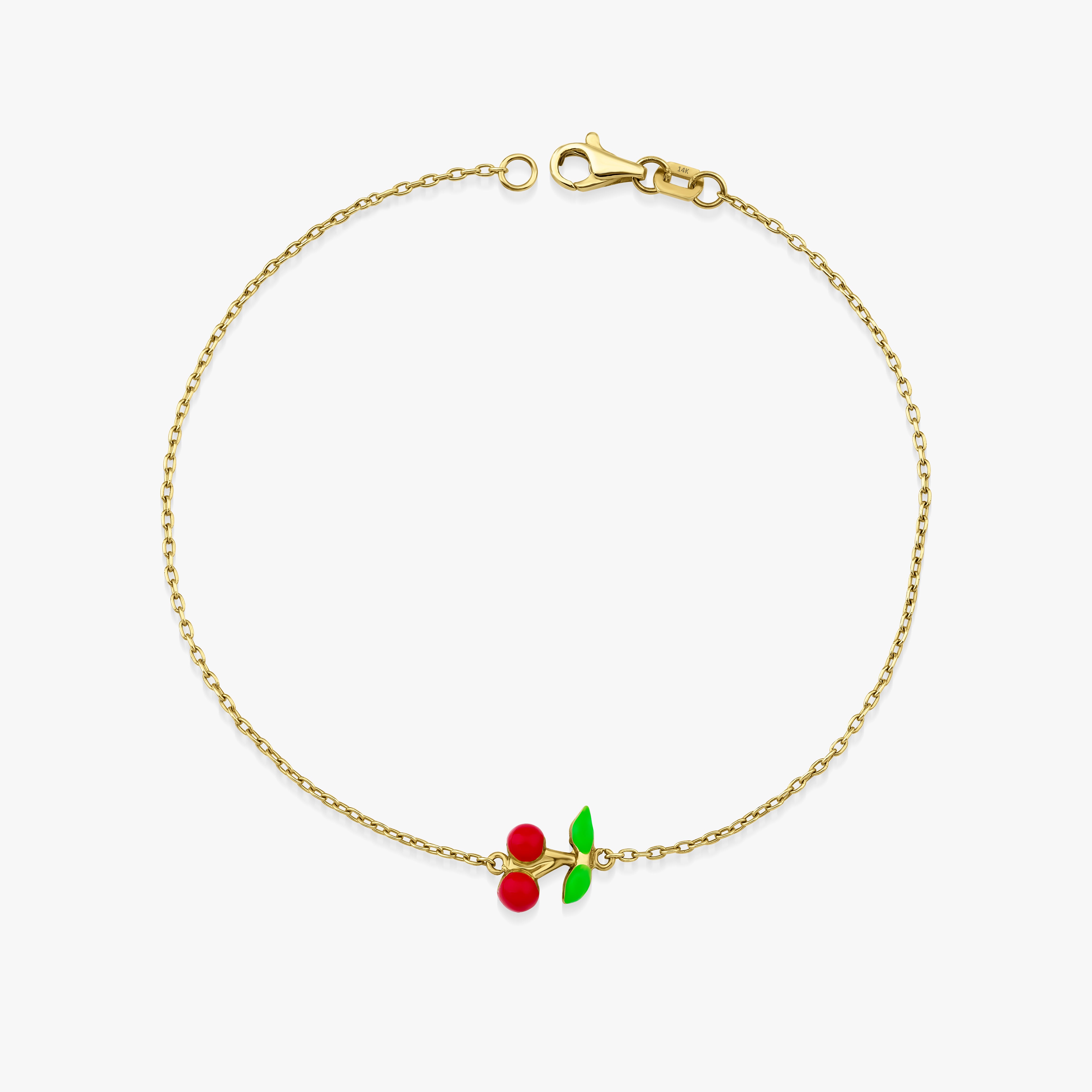 Red Cherry Bracelet in 14K Gold