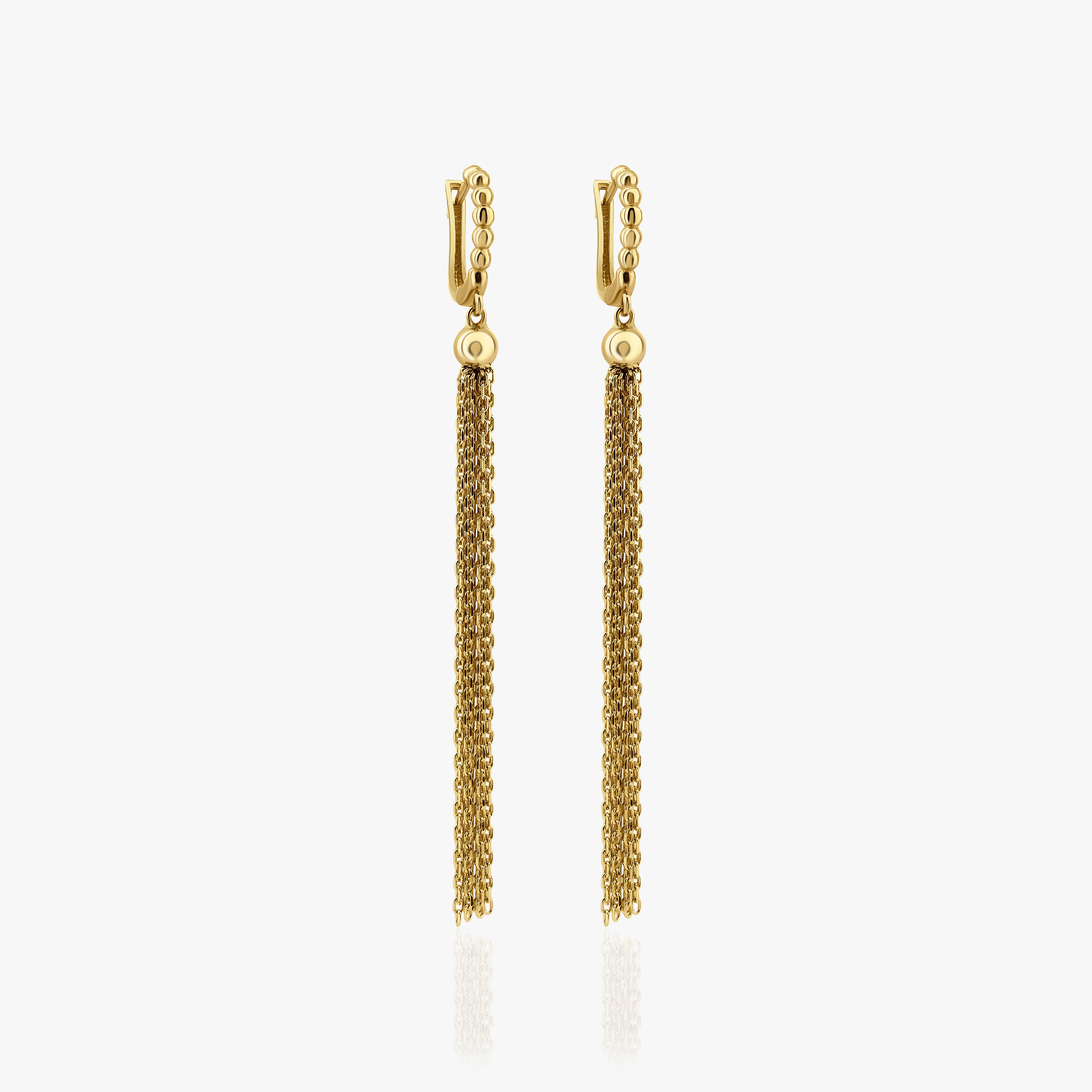 14K Gold Chain Tassel Hoop Earrings