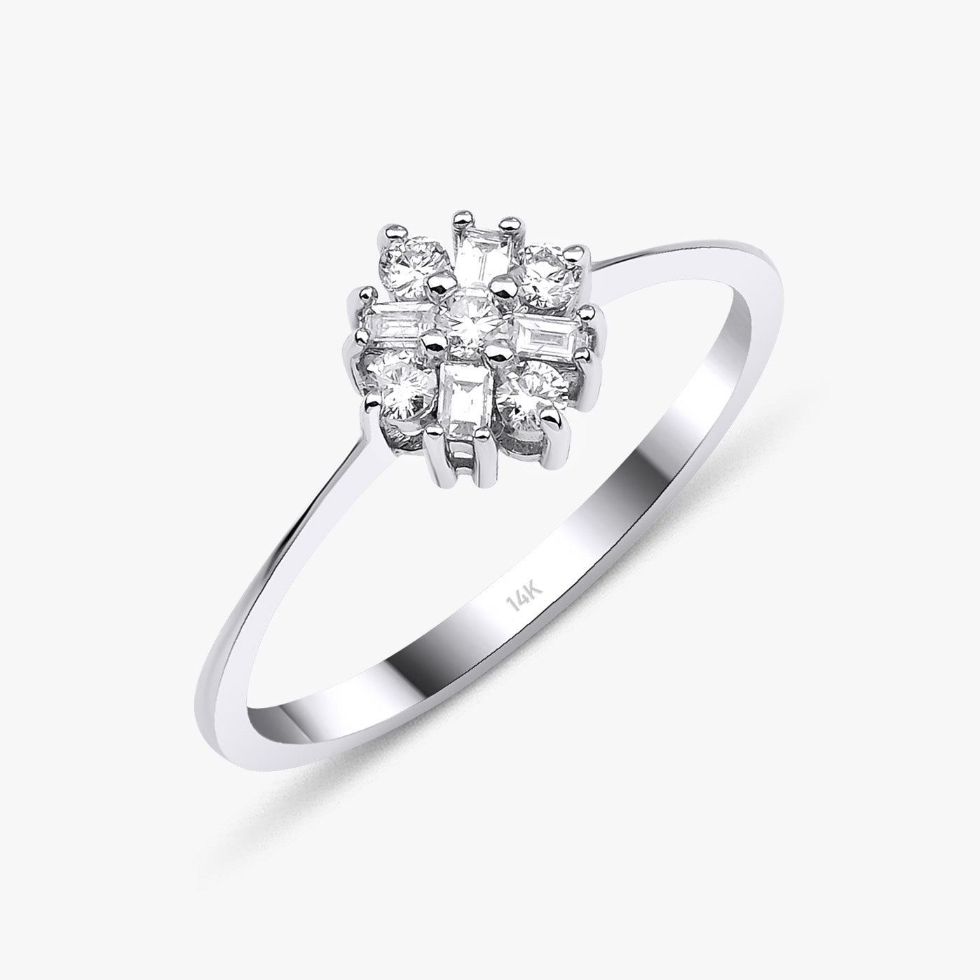 Flower Shaped Diamond Ring in 14K Gold