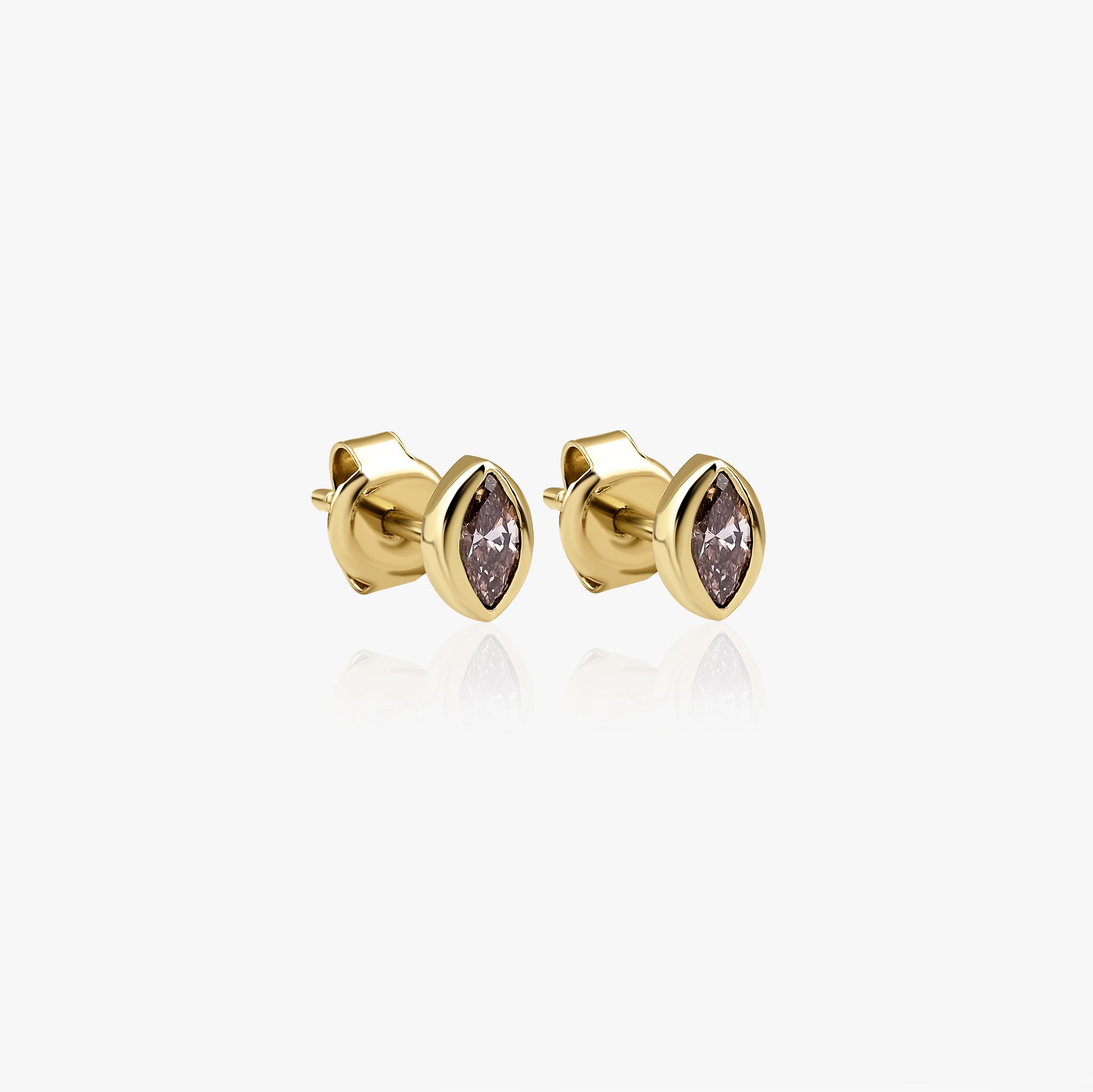 Marquise Chocolate Diamond Stud Earrings Available in 14K and 18K Gold
