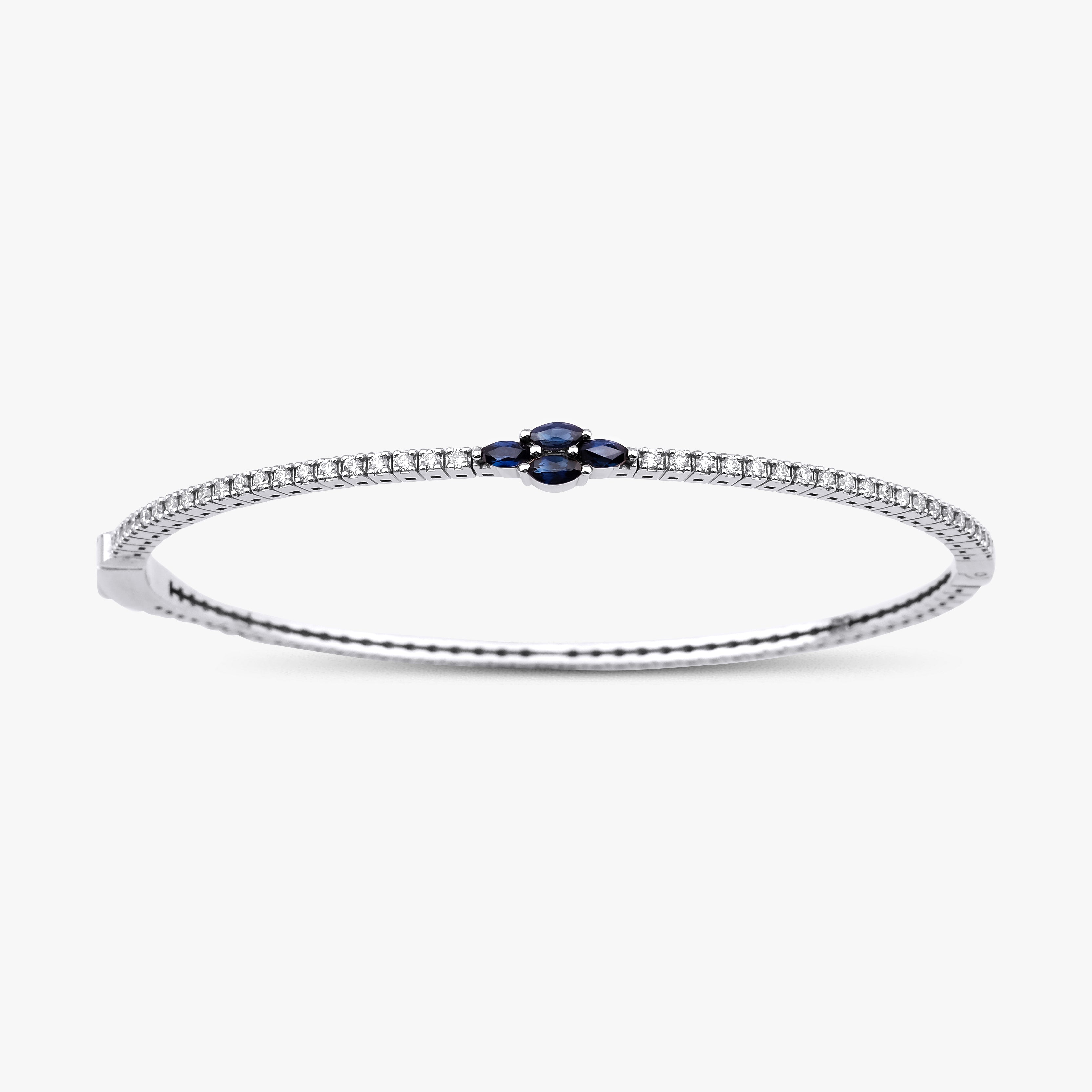 Diamond and Sapphire Bangle Bracelet in 14K Gold