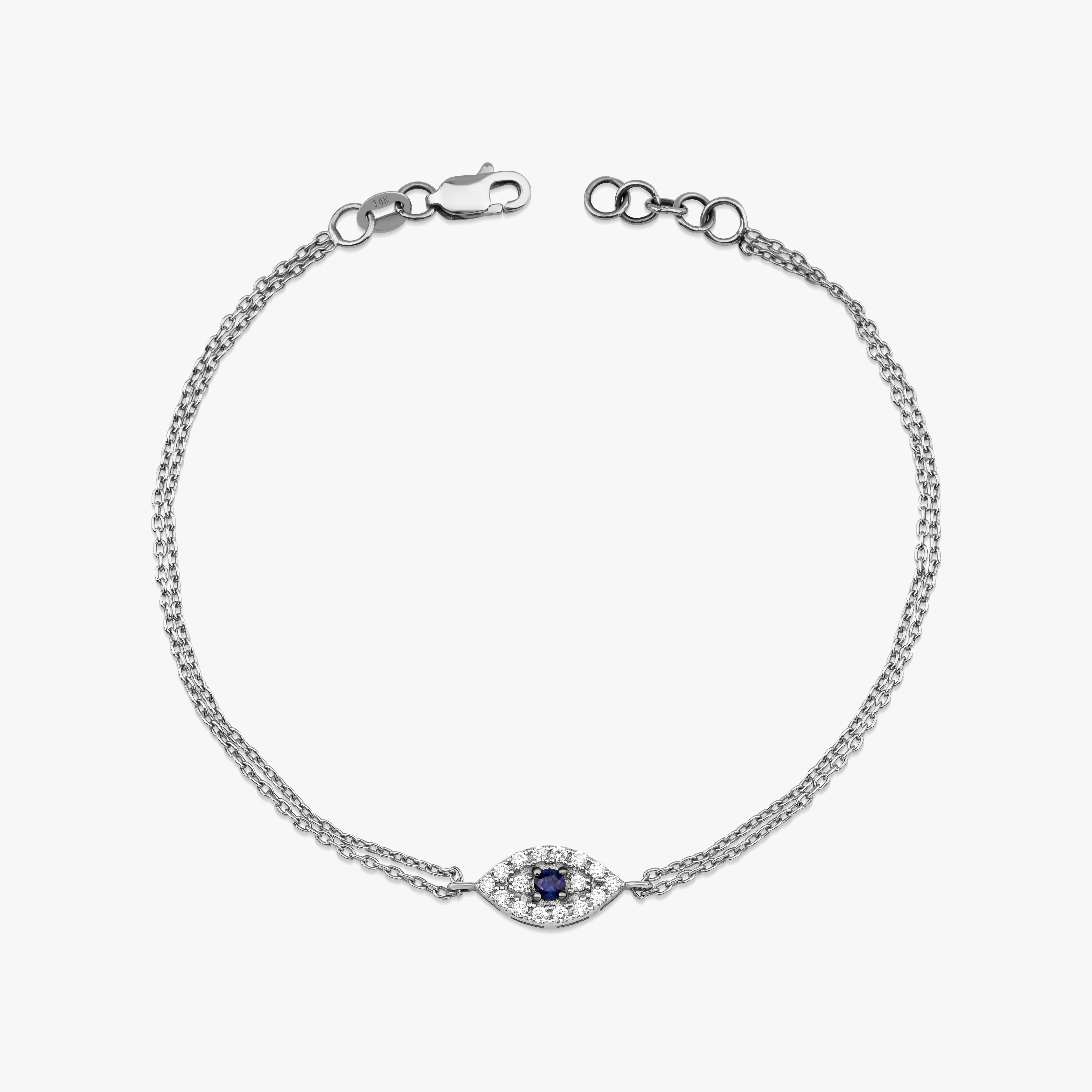 Blue Sapphire and Diamond Evil Eye Bracelet Available in 14K Gold and 18K Gold