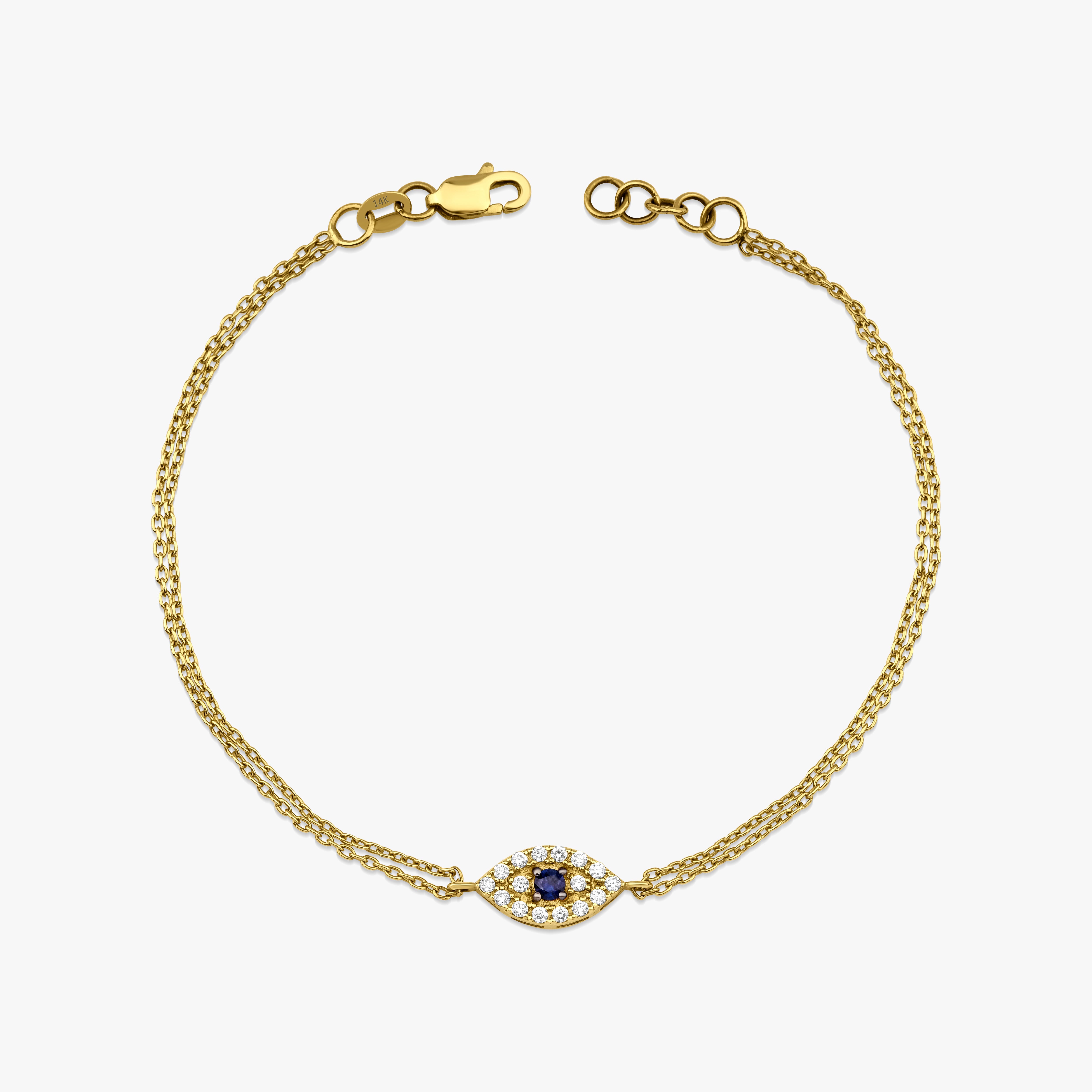 Blue Sapphire and Diamond Evil Eye Bracelet Available in 14K Gold and 18K Gold