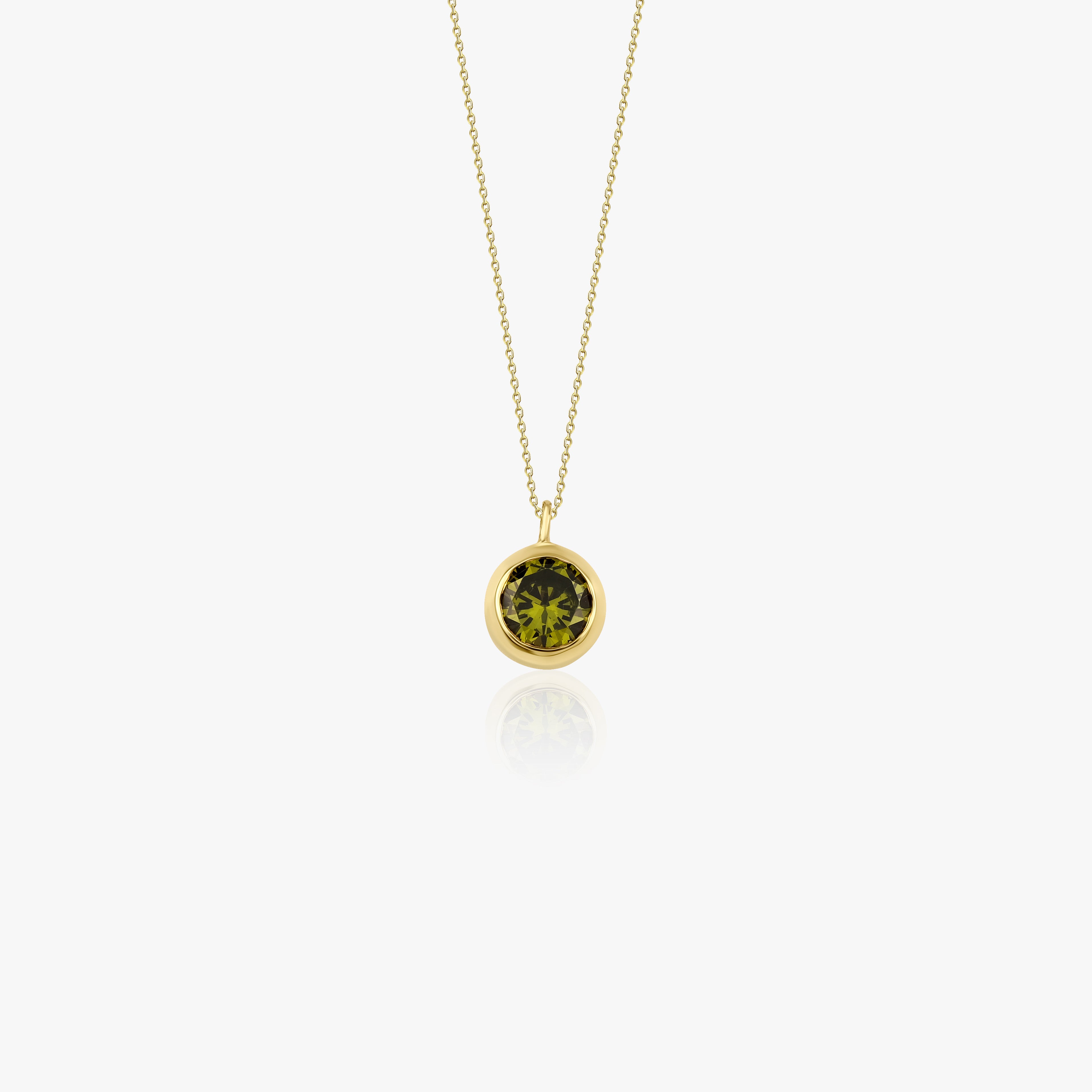 BEZEL SET PERIDOT NECKLACE AVAILABLE IN 14K AND 18K GOLD, AUGUST BIRTHSTONE NECKLACE