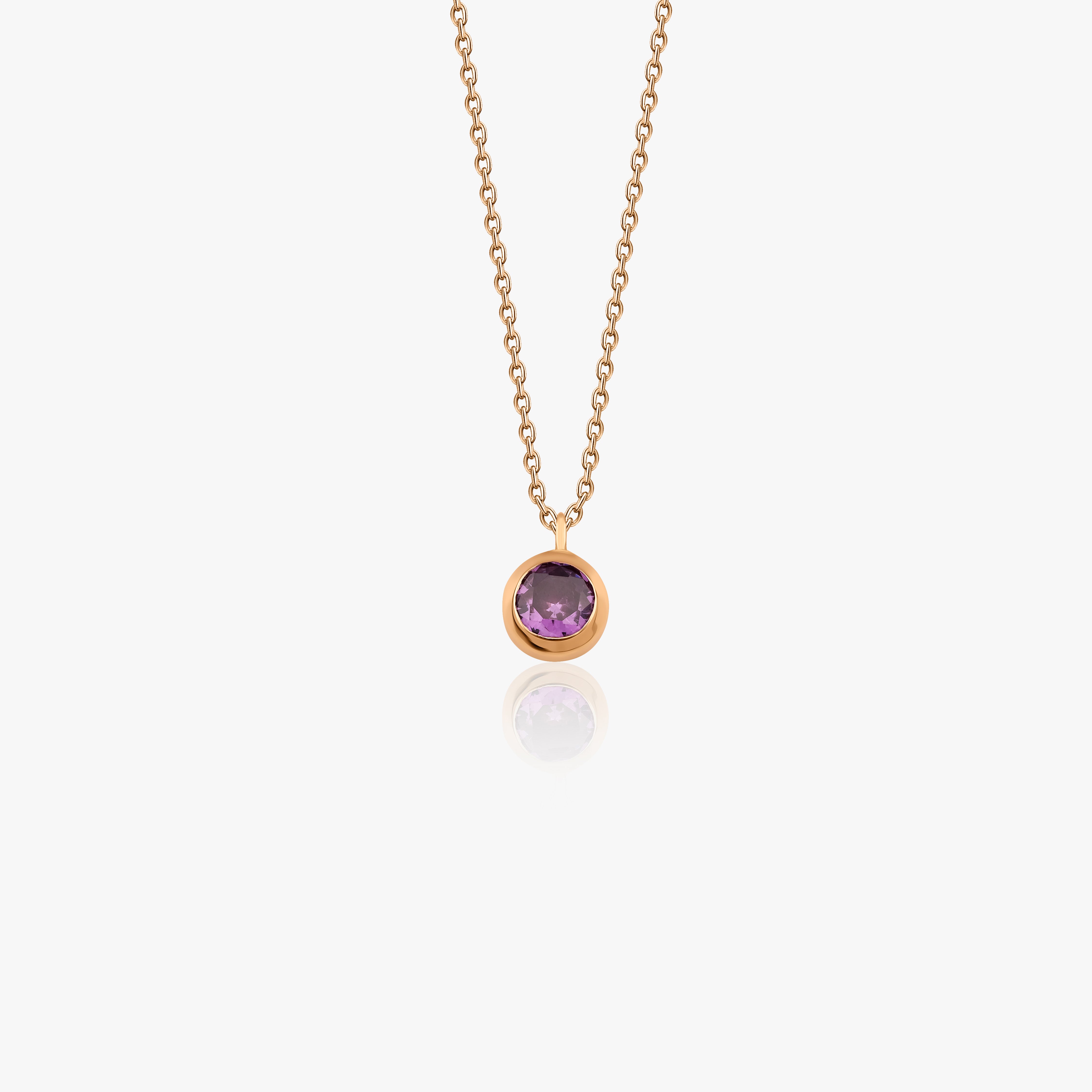 Bezel Set Amethyst Necklace Available in 14K and 18K Gold, February Birthstone Necklace