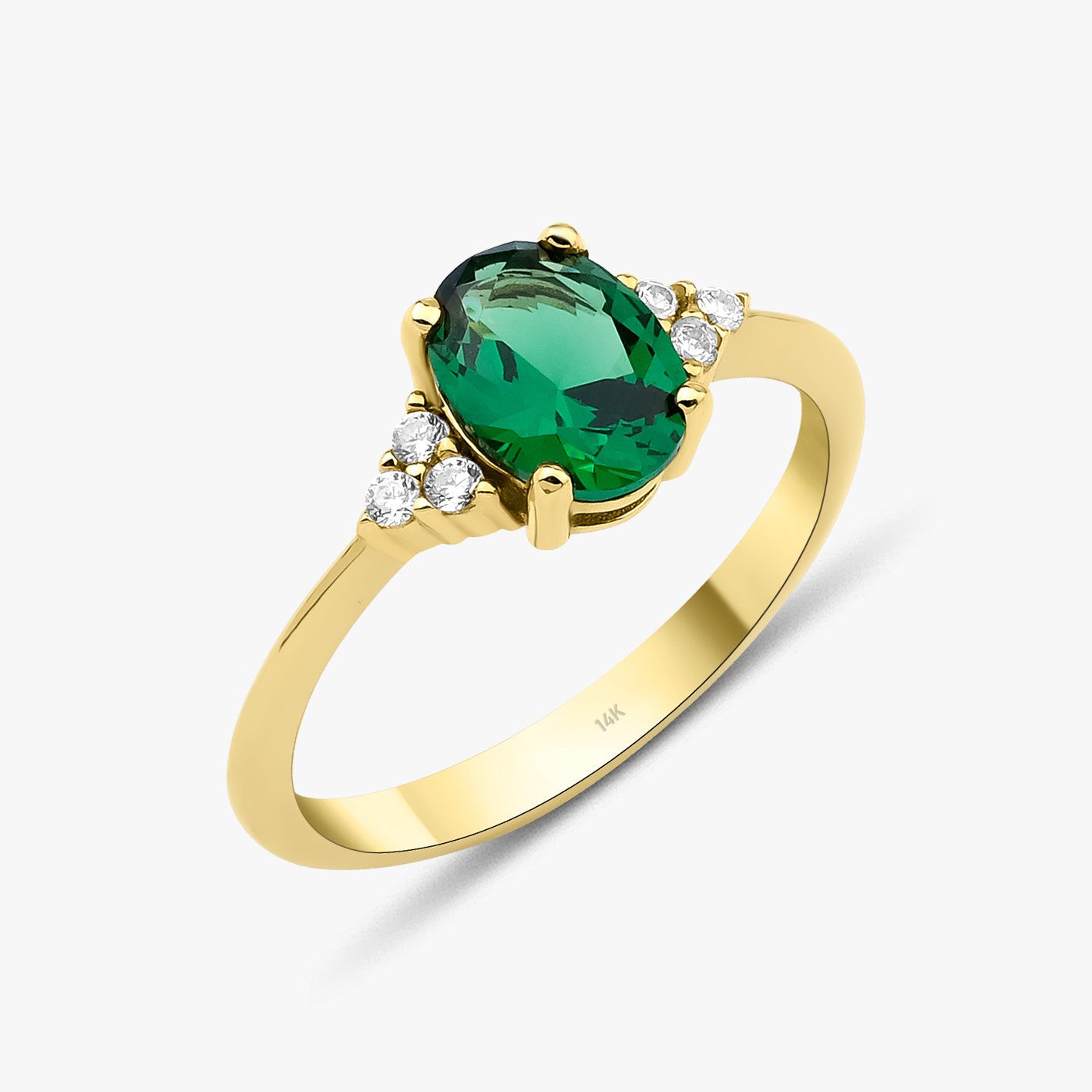 Oval Cut Green Gemstone Ring in 14K Gold