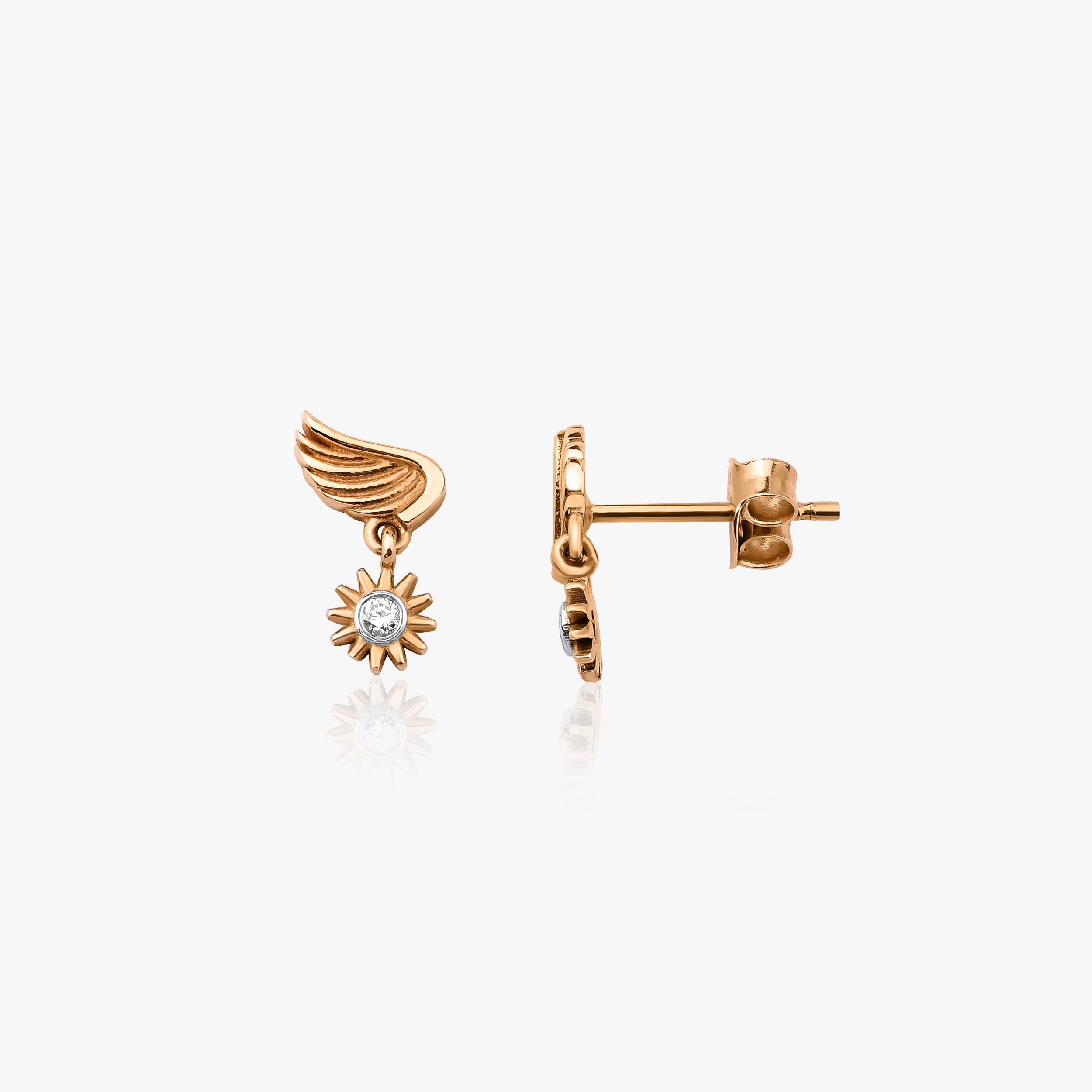 Diamond Angel Wing Earrings in 14K Gold
