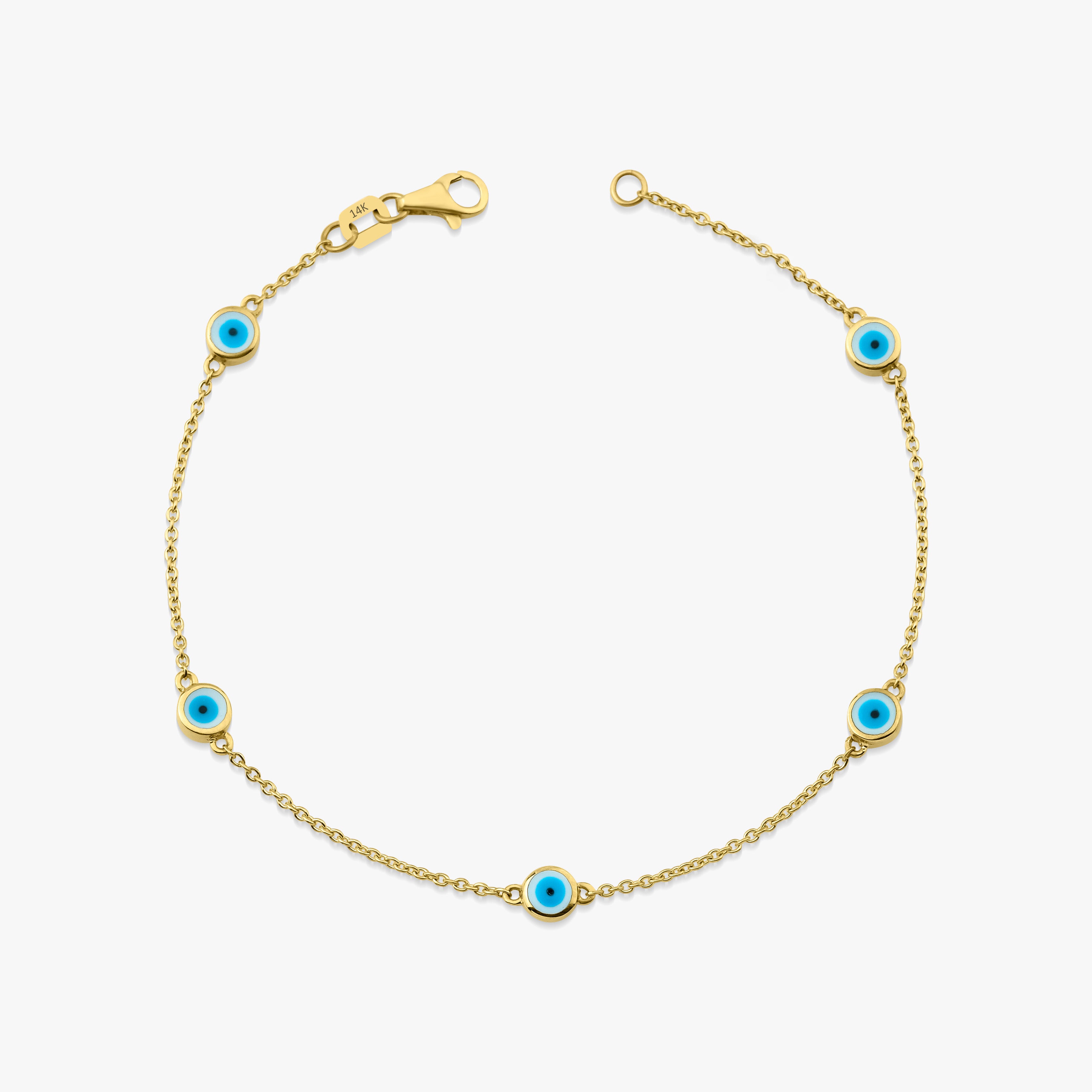 5 White Evil Eye Bracelet in 14K Gold