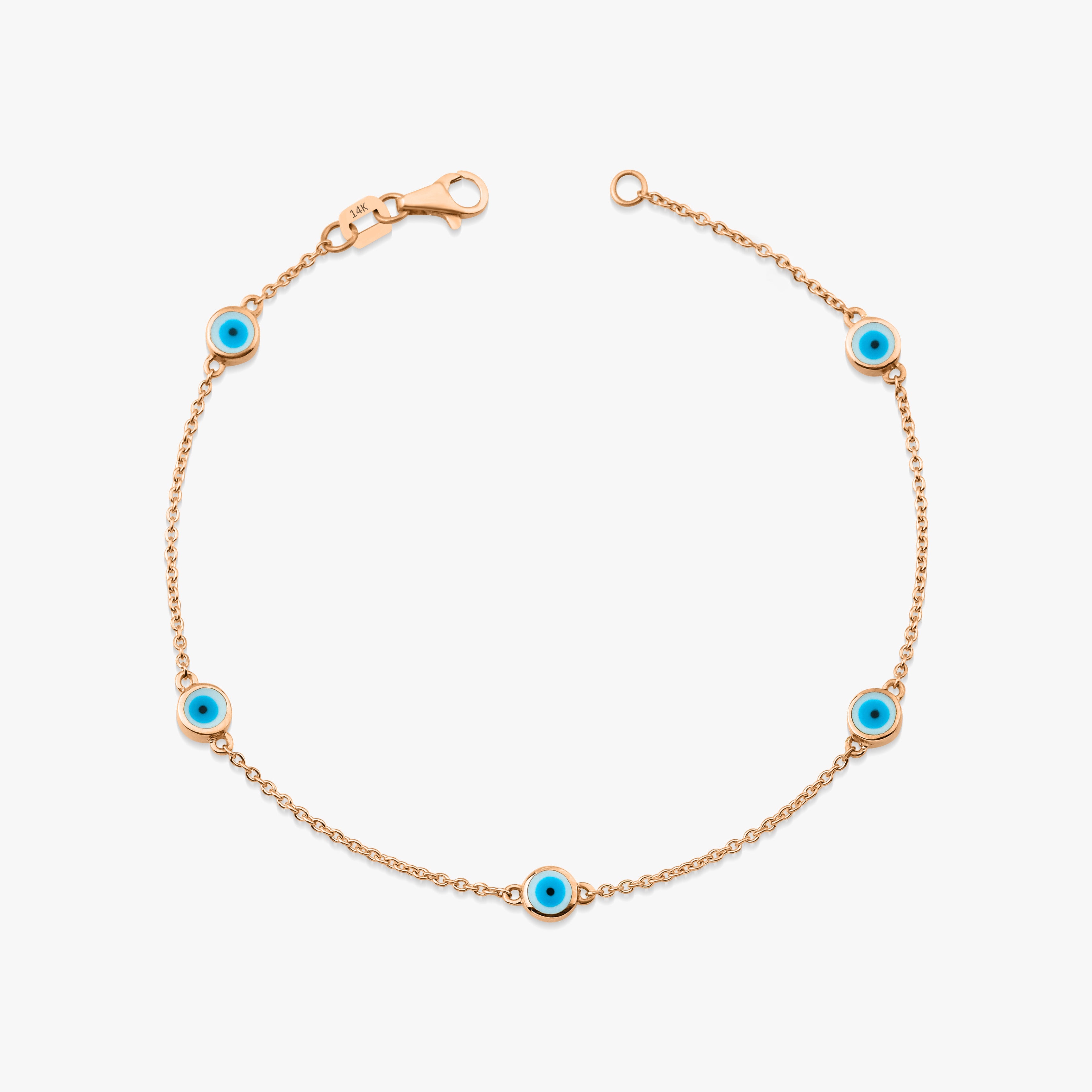 5 White Evil Eye Bracelet in 14K Gold