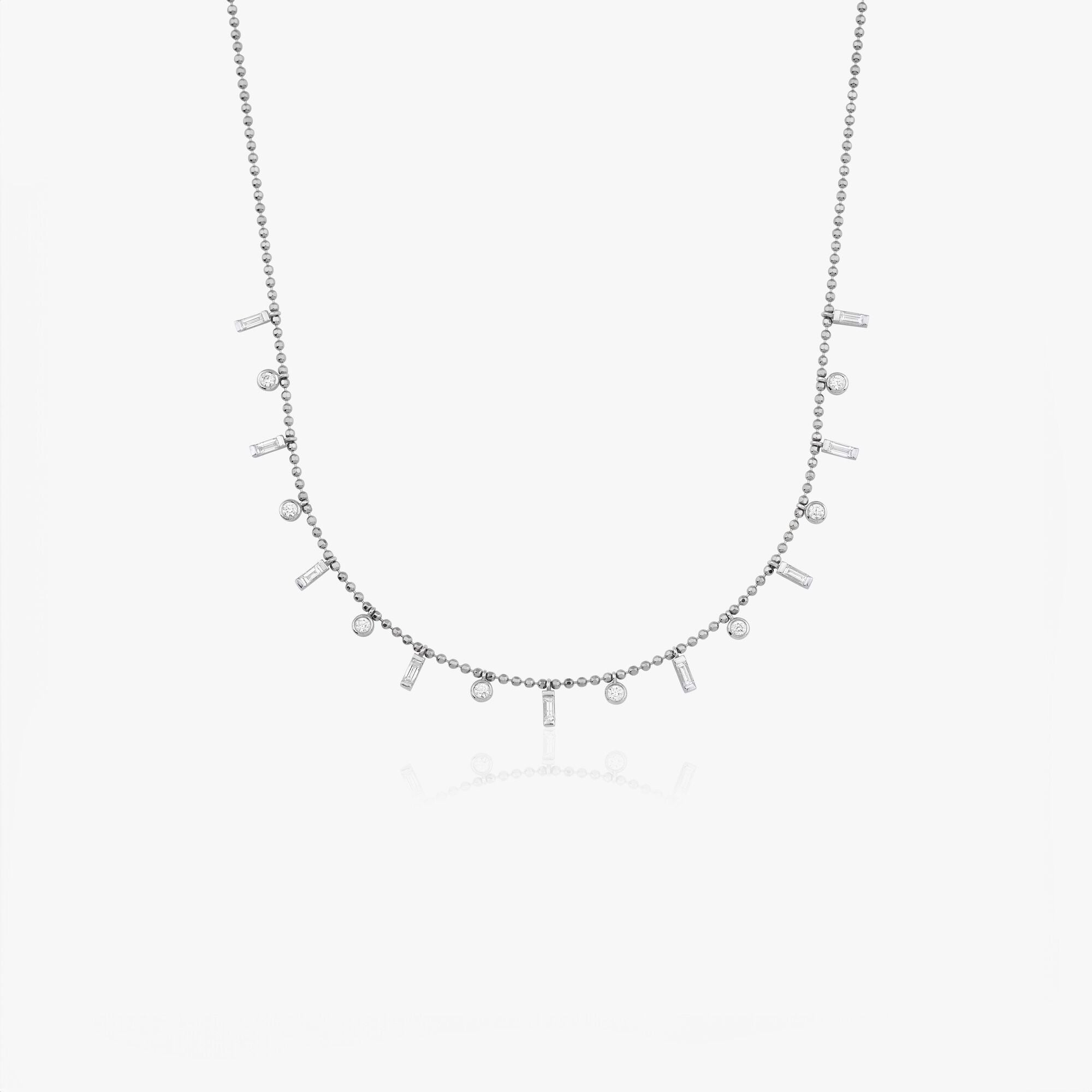 Diamond Elongated Station Necklace With Ball Chain in 14K Gold