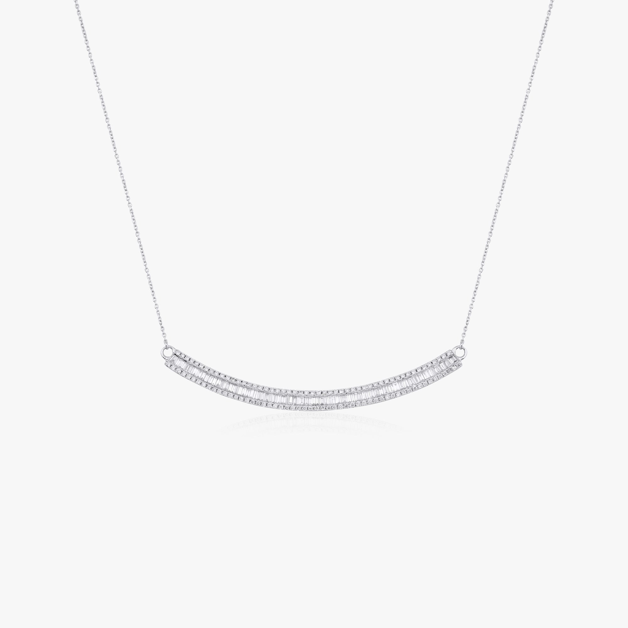 Diamond Curved Baguette Bar Necklace