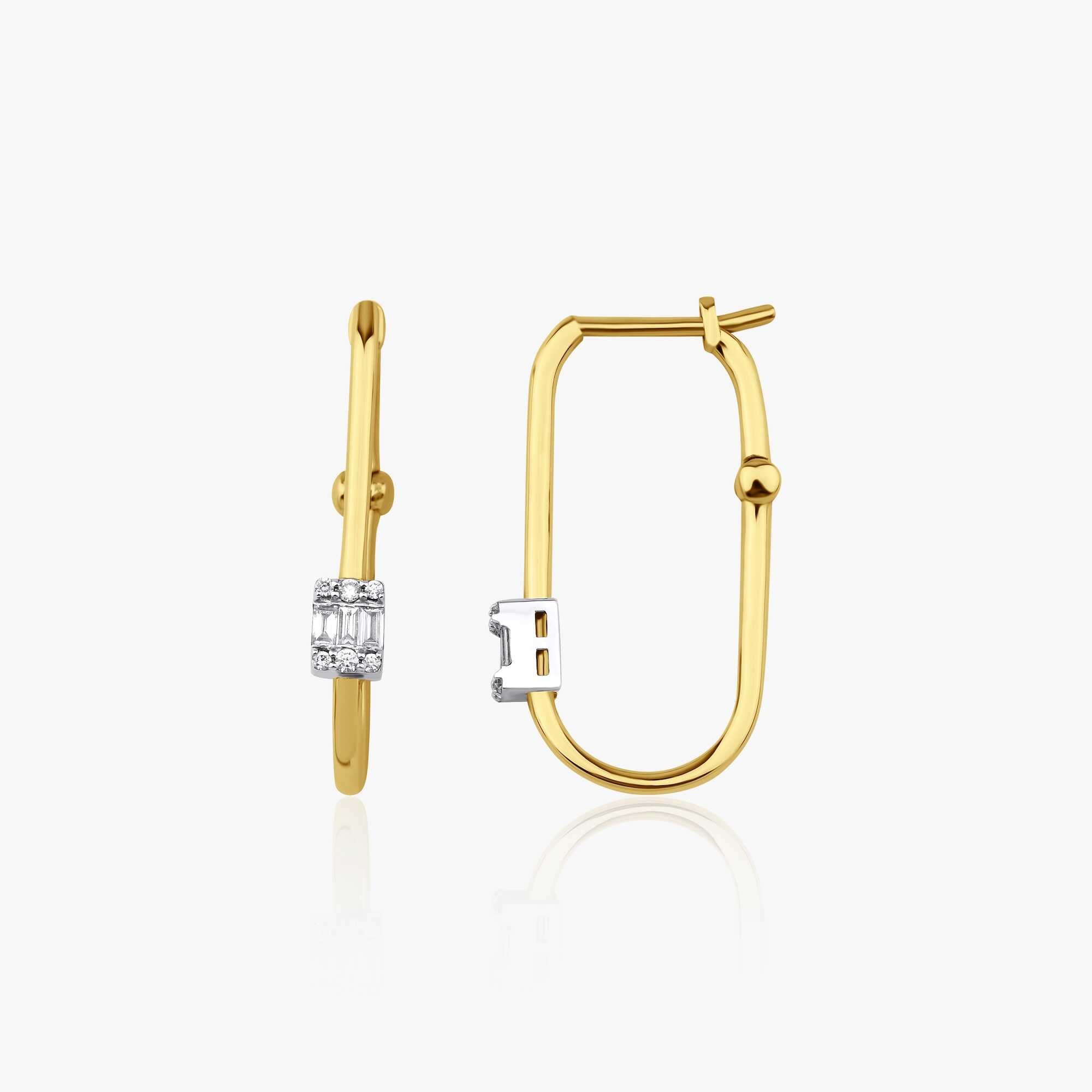 Baguette Diamond Rectangle Earrings in 14K Gold
