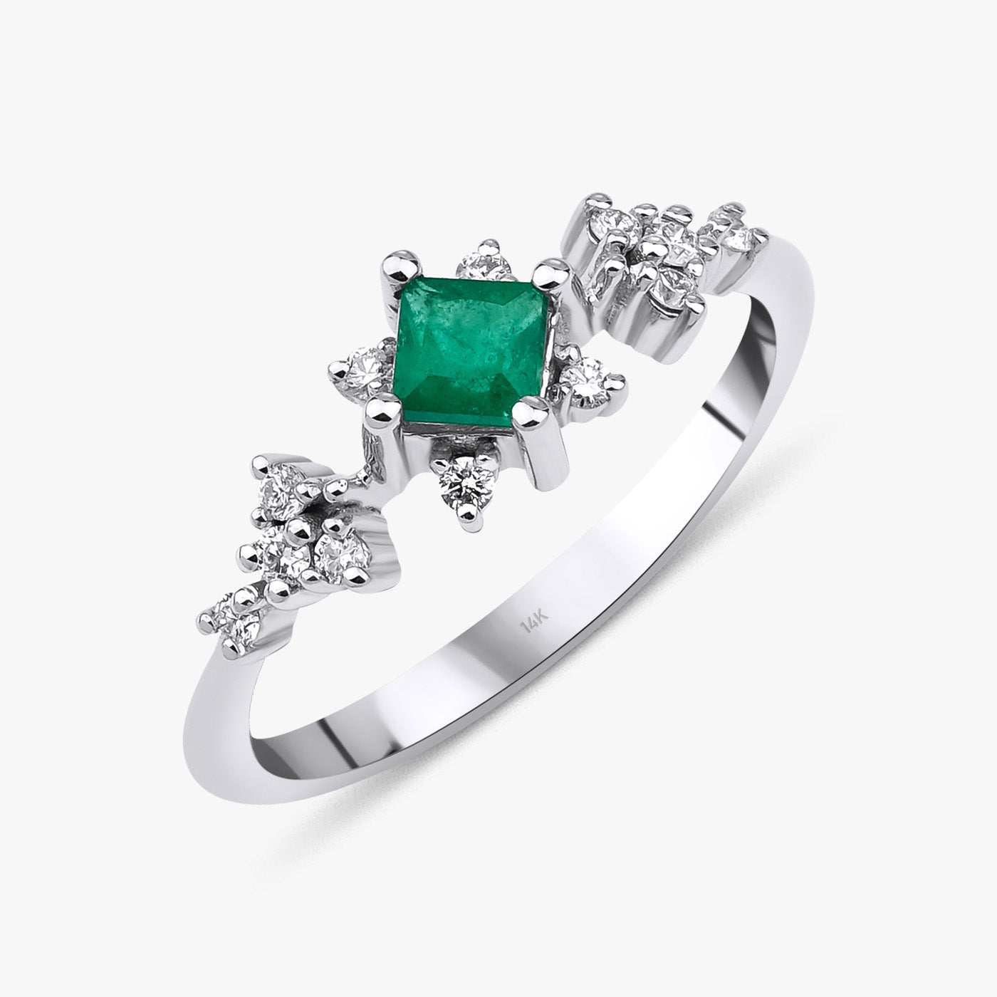 Princess Cut Emerald and Diamond Ring in 14K Gold