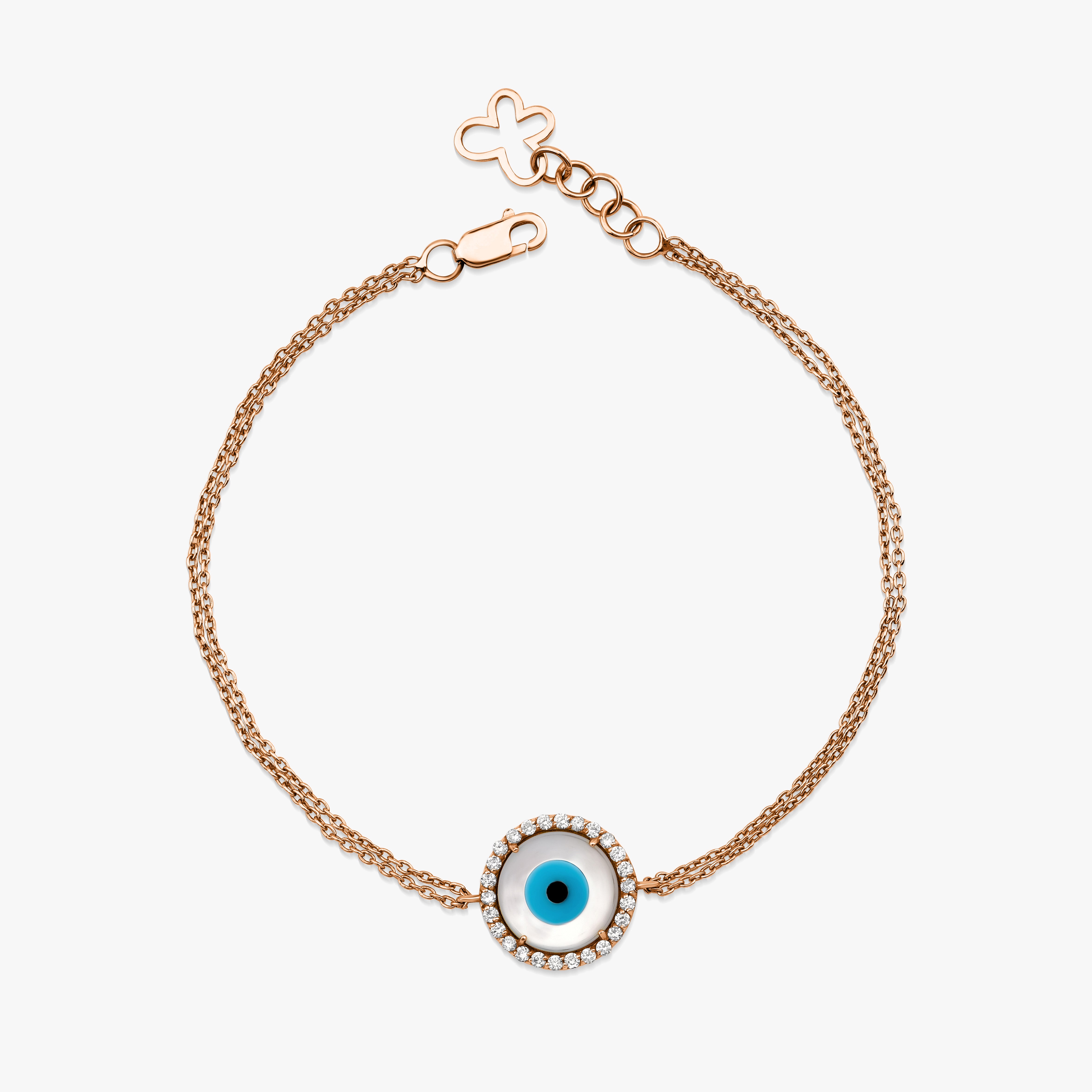 Diamond and Mother of Pearl Evil Eye Bracelet Available in 14K and 18K Gold