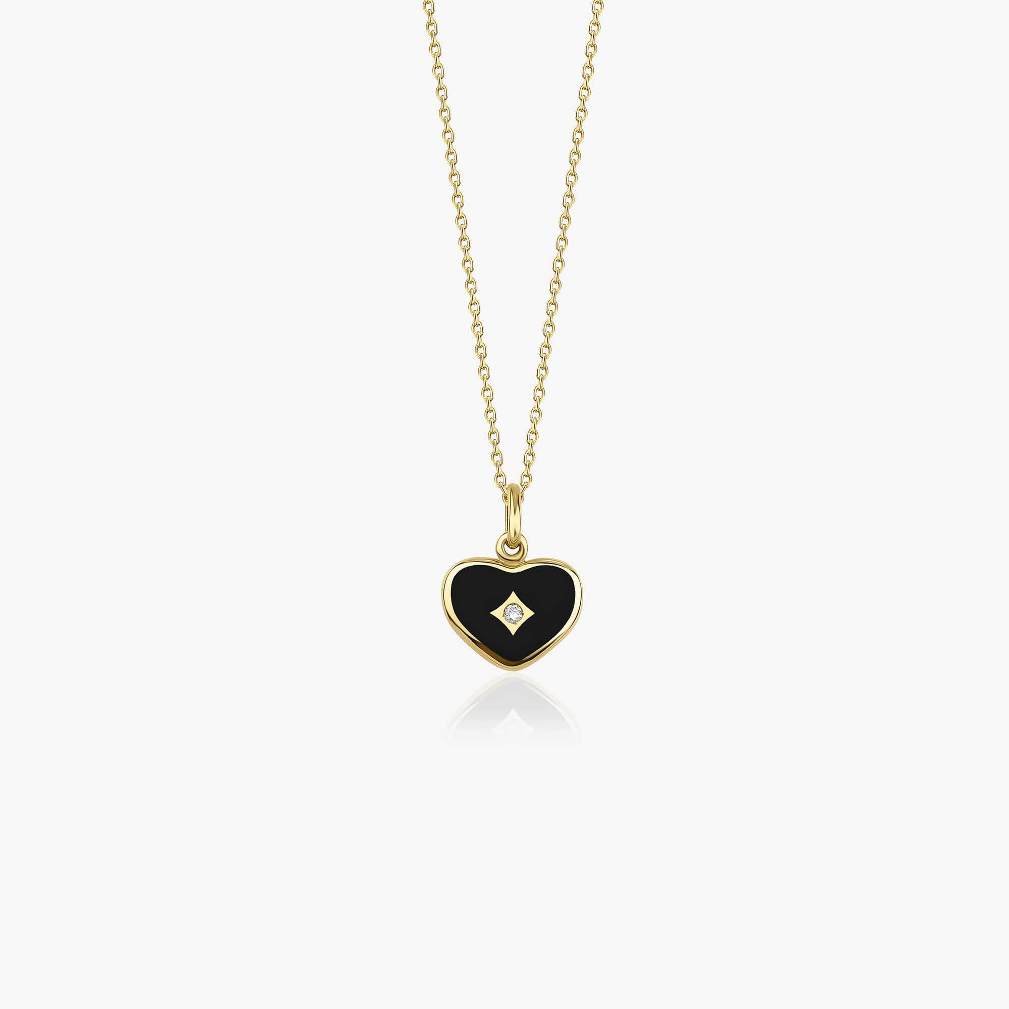 Mini Diamond Black Heart Necklace in 14K Gold