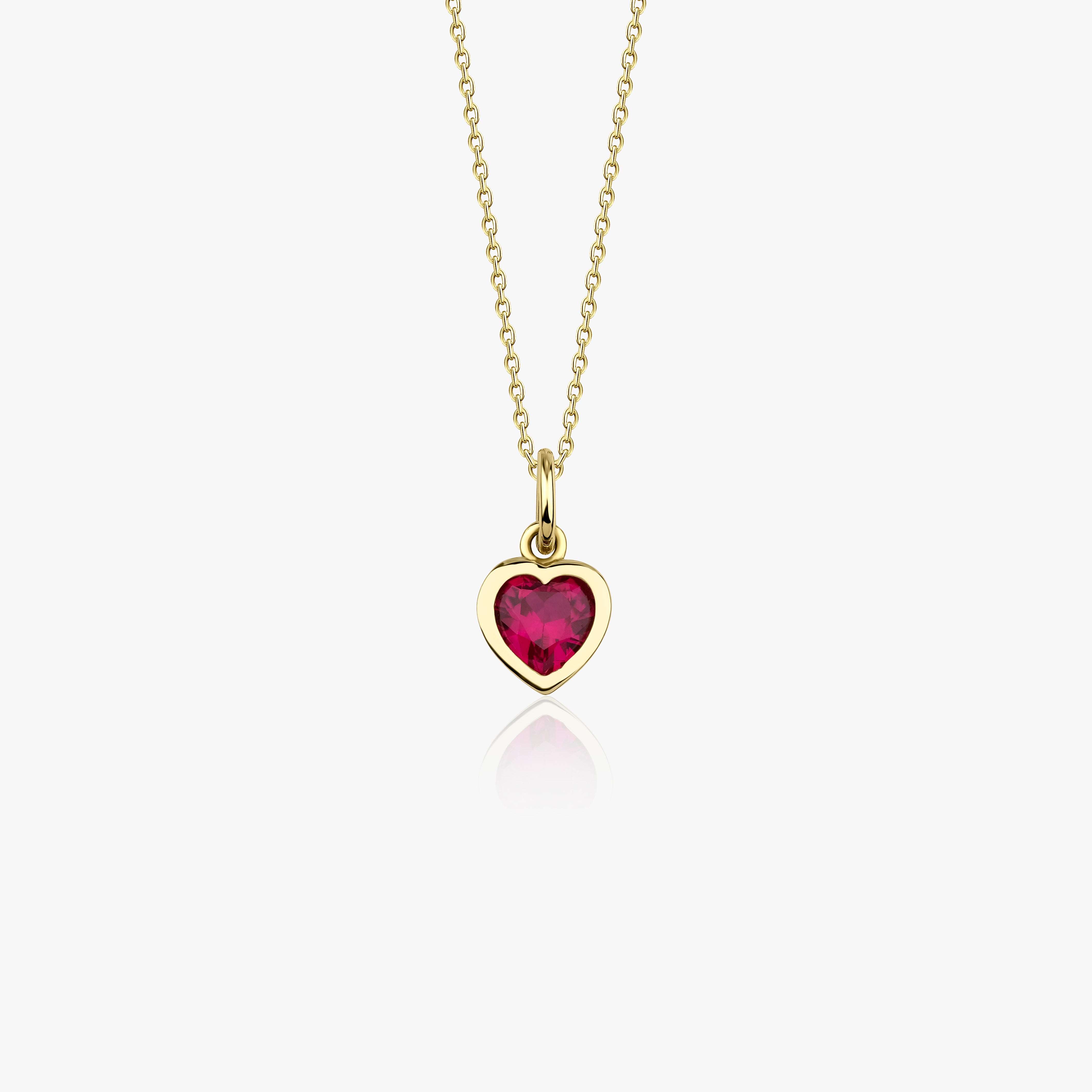 Red Gemstone Heart Pendant Necklace in 14K Gold