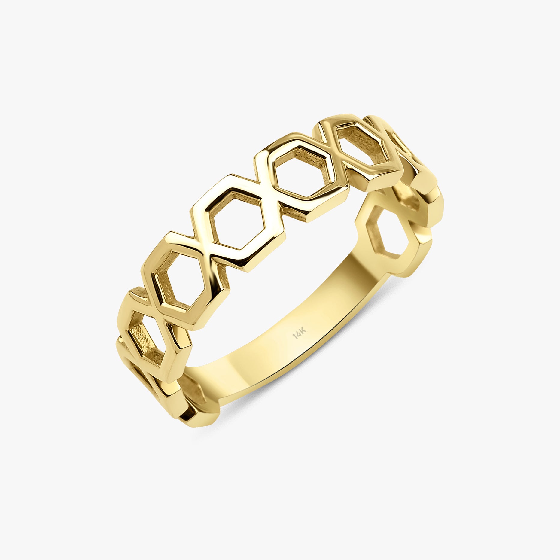 14K Gold Hexagon Chain Ring