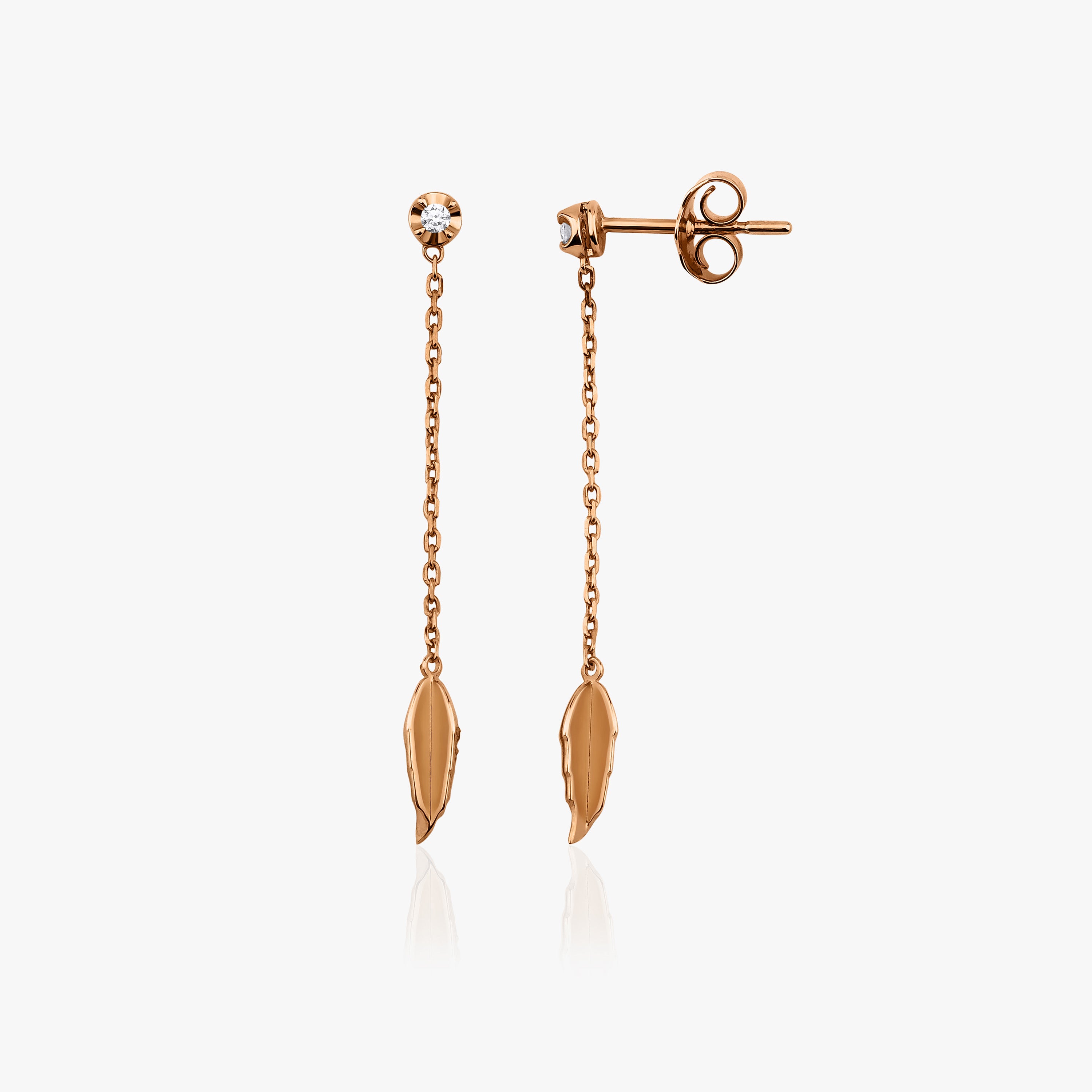 Mini Diamond Dangle Leaf Earrings Available in 14K and 18K Gold