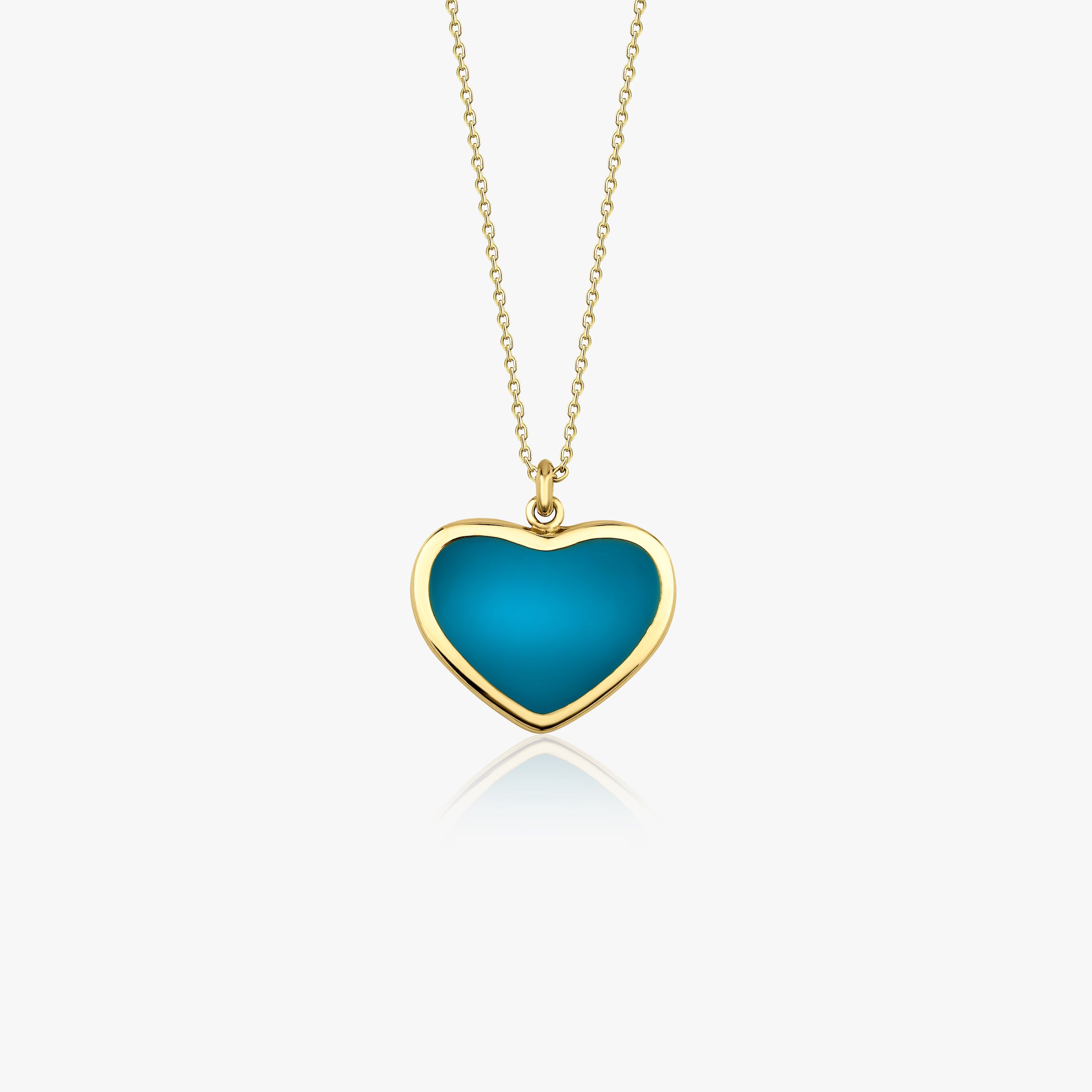 14K Gold Ocean Blue Large Heart Necklace