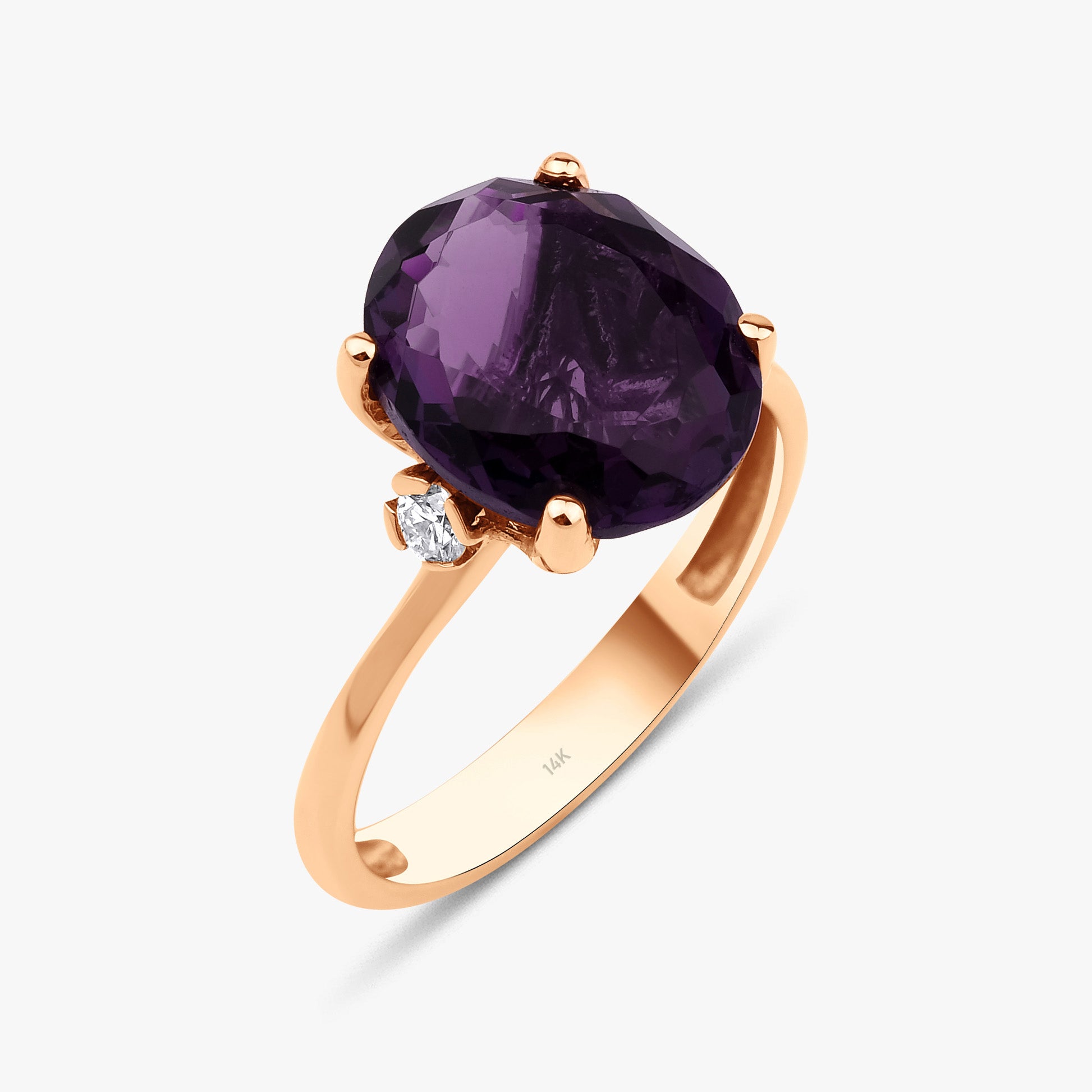 Oval Cut Purple Zirconia and Diamond Cocktail Ring in 14K Gold