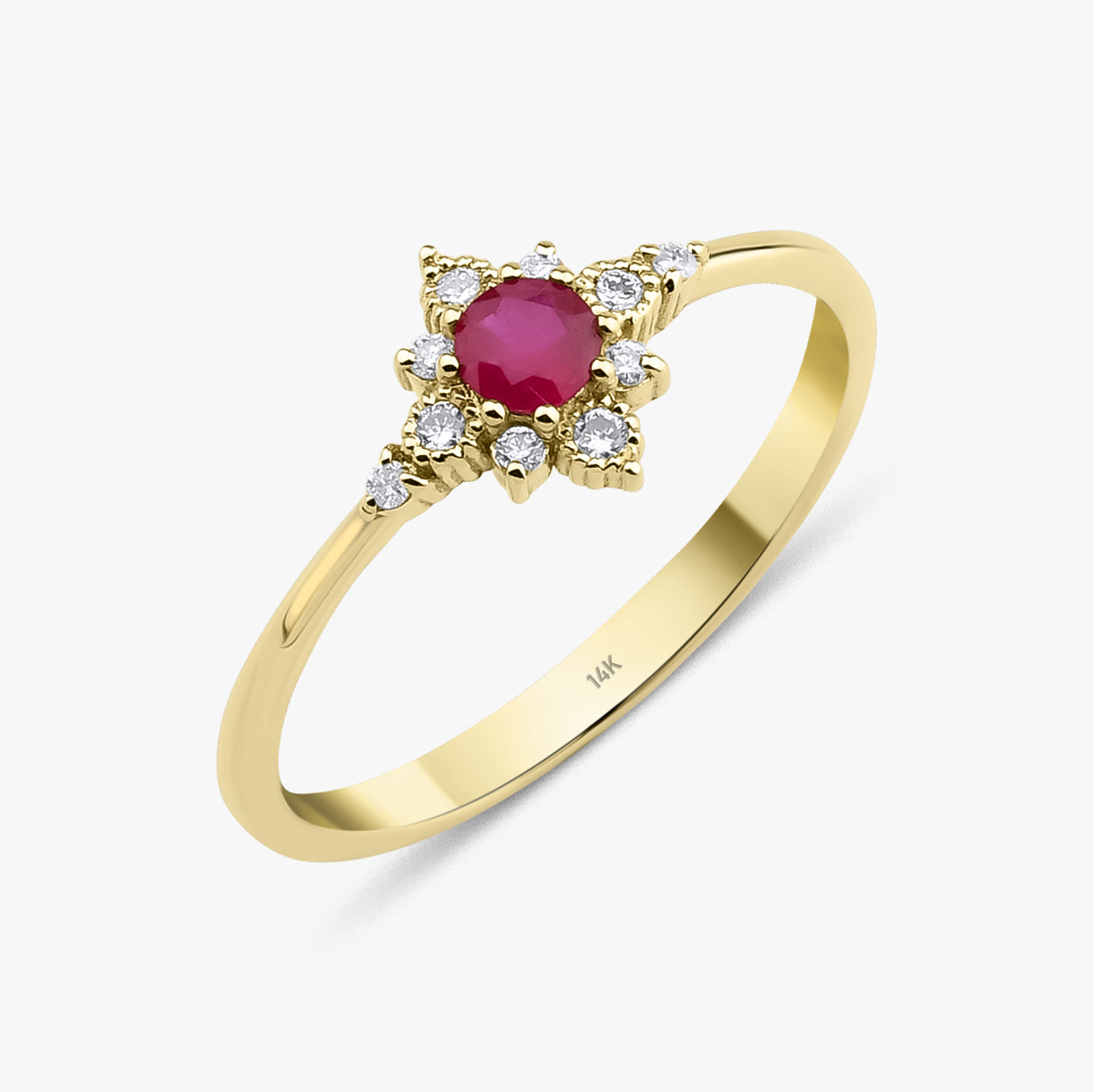Ruby and Diamond North Star Ring in 14K Gold