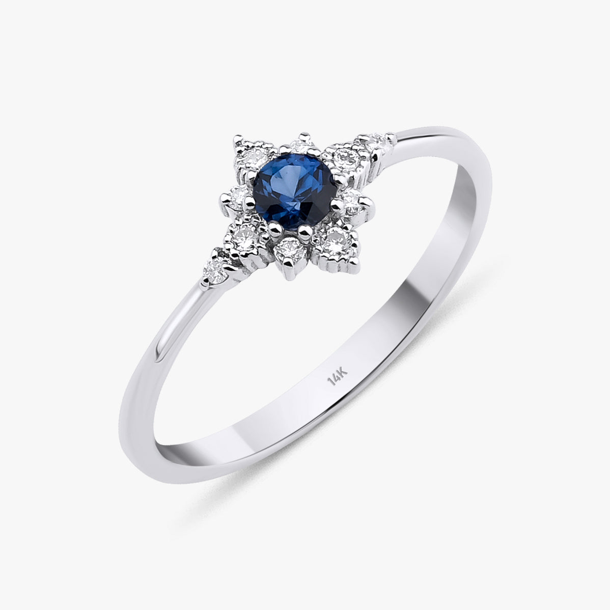 Blue Sapphire and Diamond North Star Ring in 14K Gold