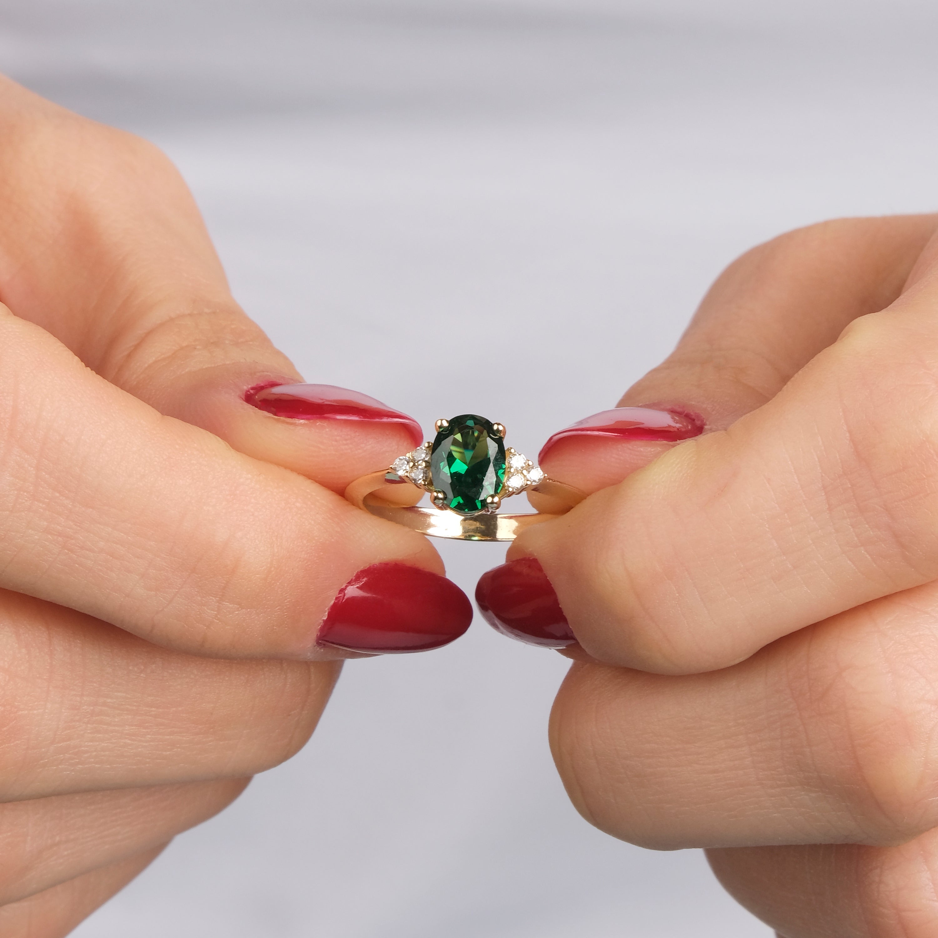 Oval Cut Green Gemstone Ring in 14K Gold