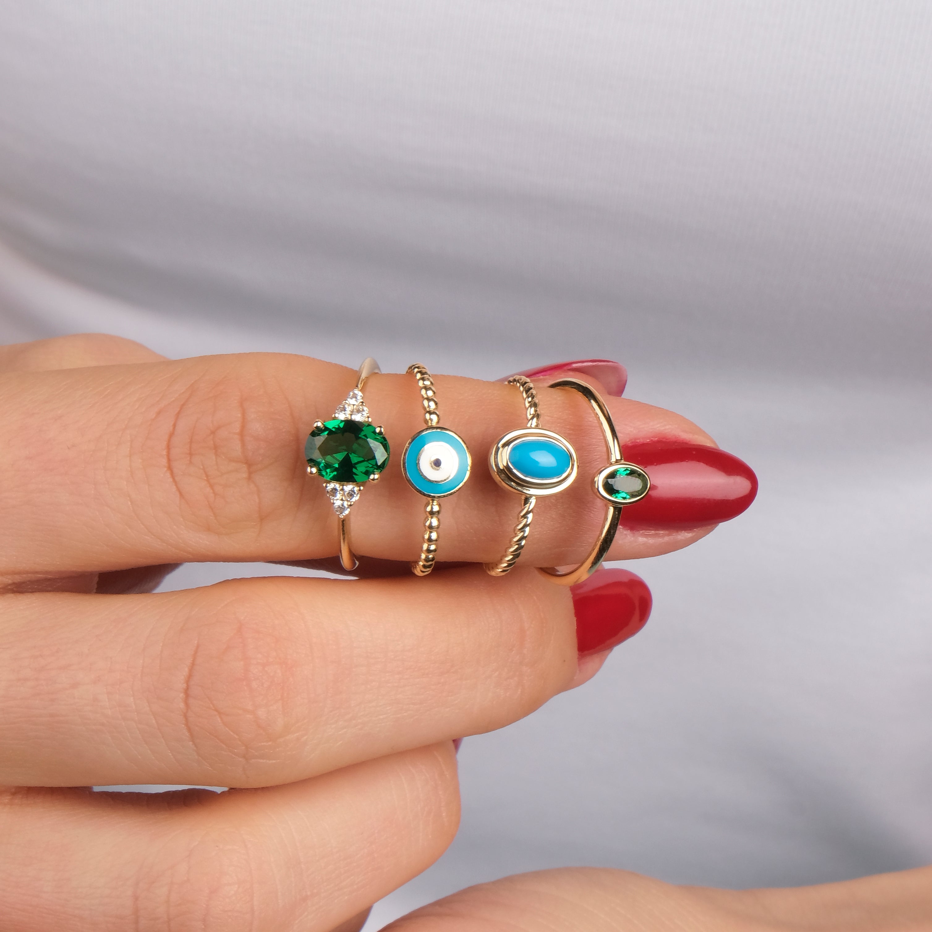 Oval Cut Green Gemstone Ring in 14K Gold