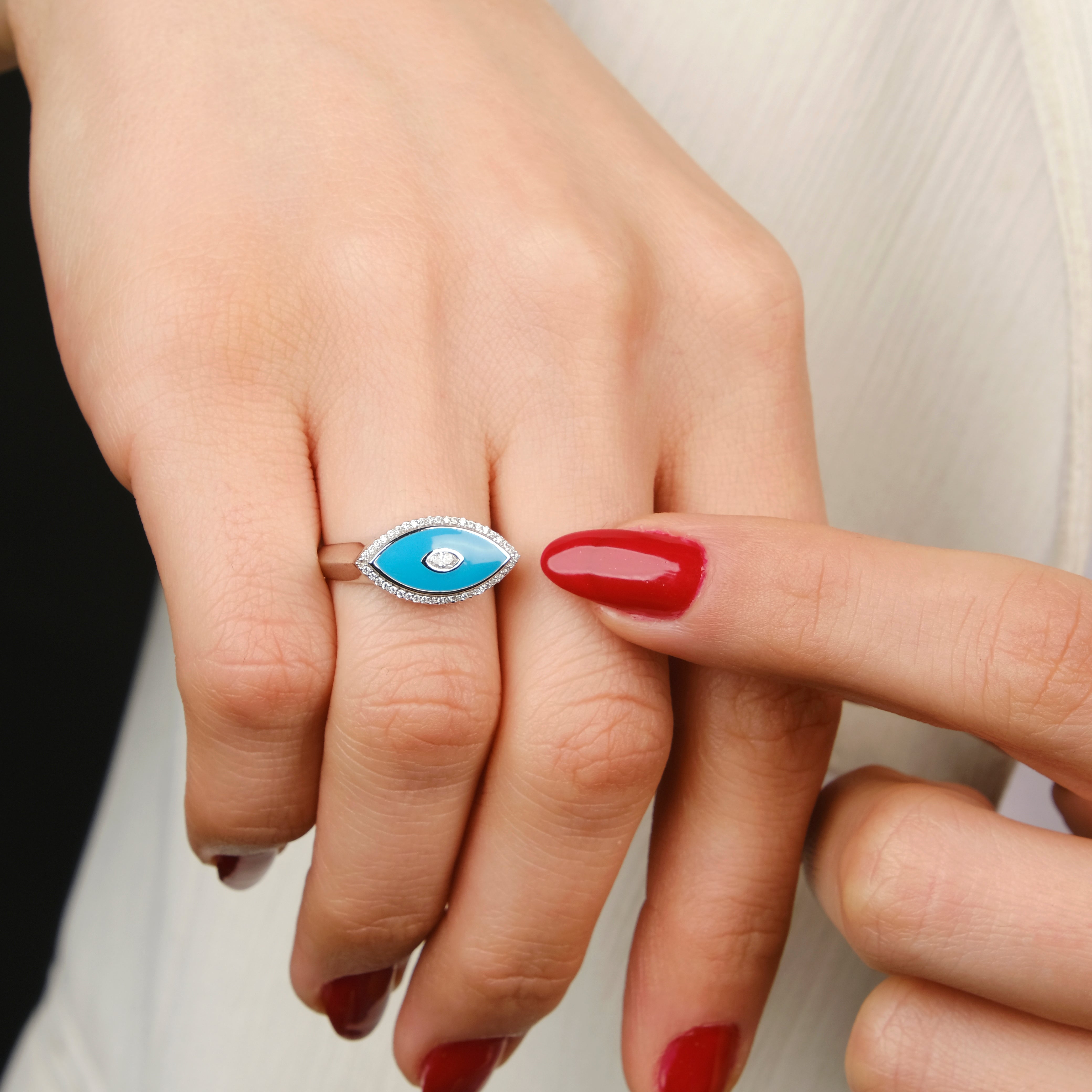 Diamond Protection Evil Eye Ring in 14K Gold
