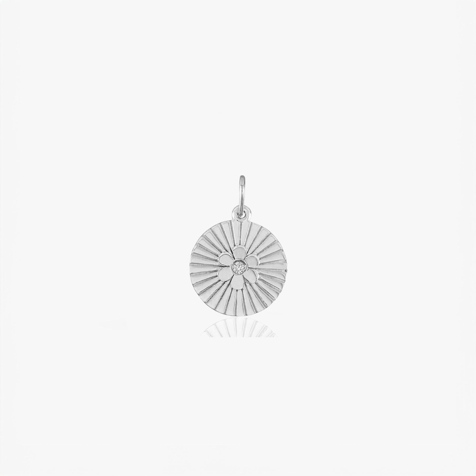 Diamond Daisy Coin Charm in 14K Gold