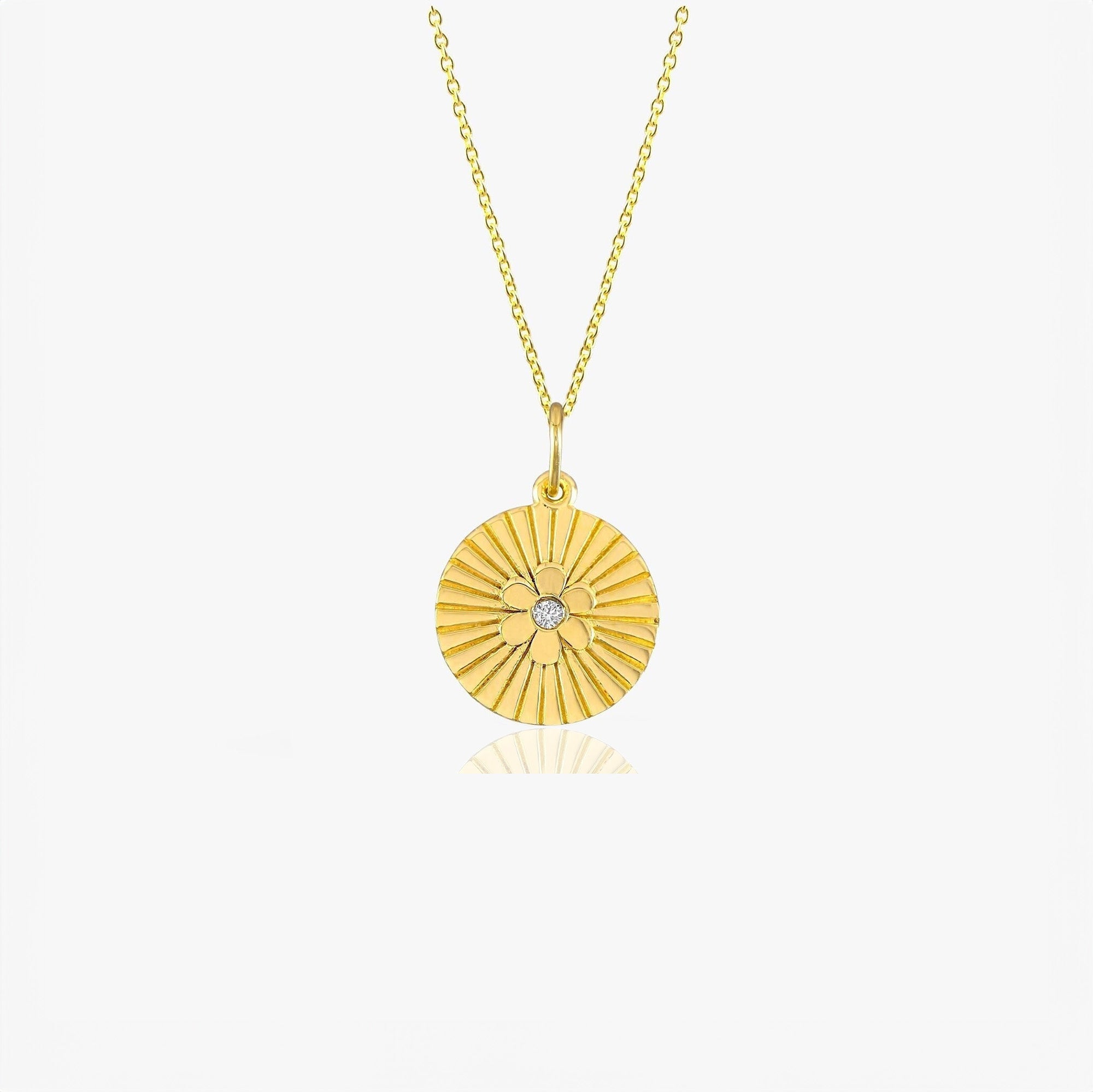 Diamond Daisy Coin Necklace in 14K Gold